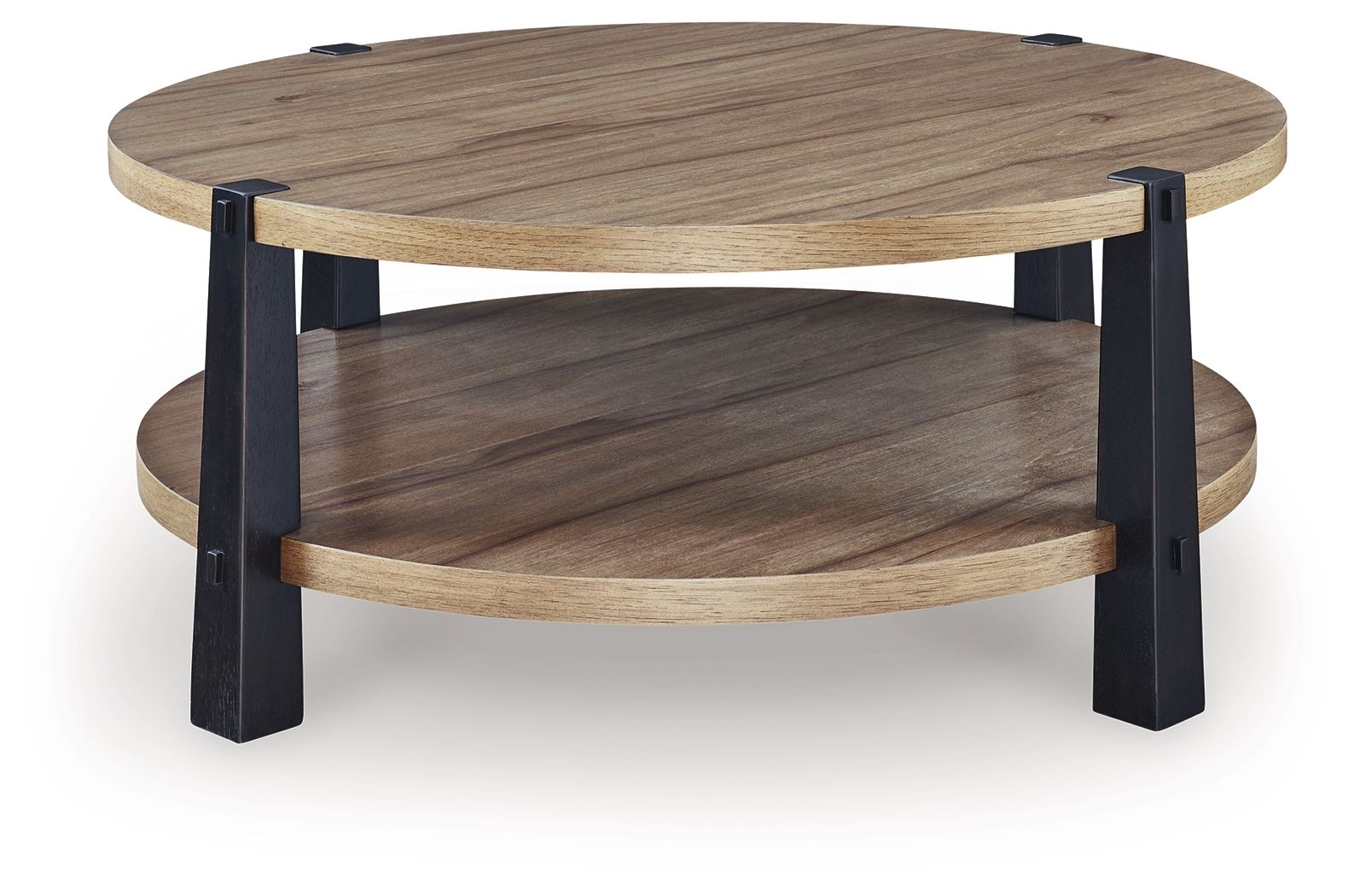 Ashley Furniture Ridgester - Round Cocktail Table - Light Brown / Black - Image 4