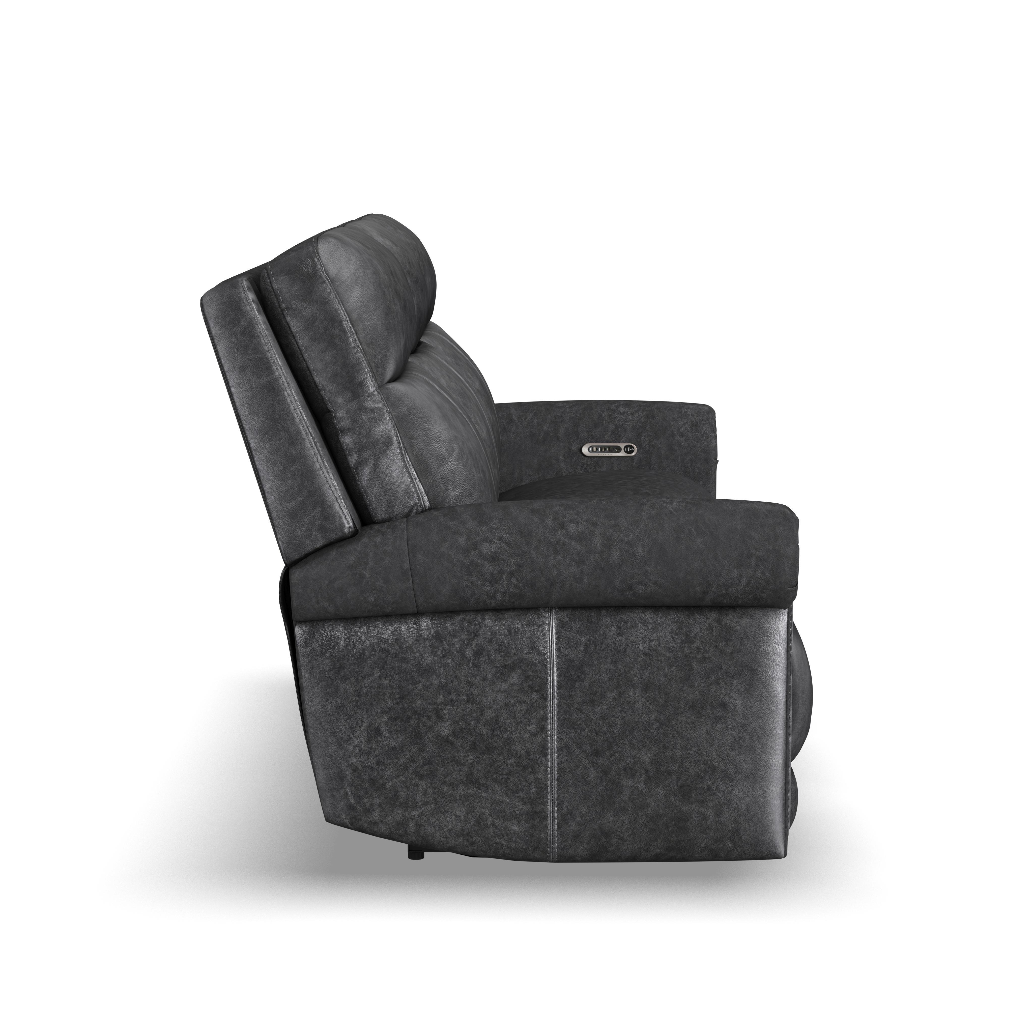 Alexander - Power Reclining Sofa With Console, Power Headrest & Lumbar - Weathered Stone Gray, dark gray, view 3
