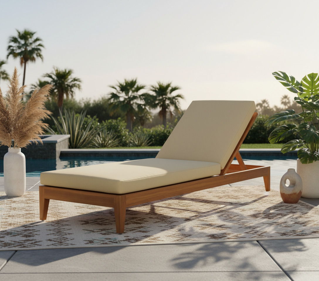 Mirella - Water Resistant Fabric Upholstered Outdoor Patio Chaise Lounge - Tan