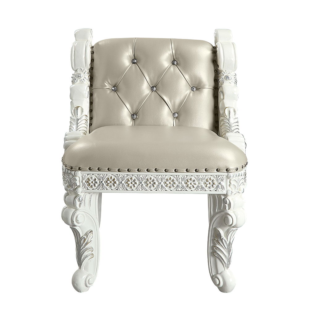Vanaheim - Vanity Stool - Beige Synthetic Leather & Antique White, beige, view 7