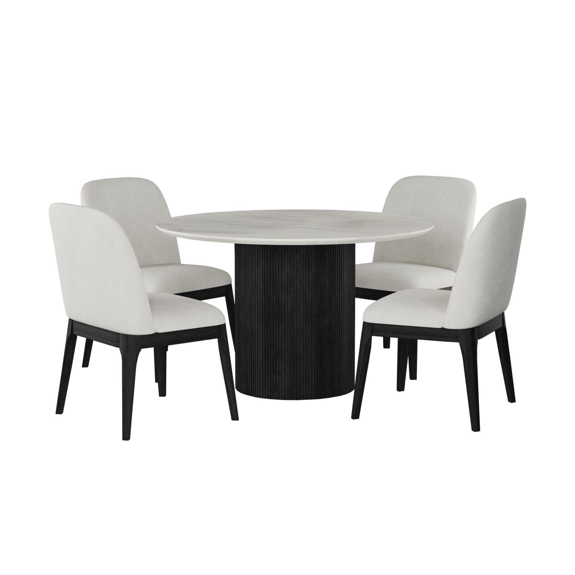 Sylvie - 5 Piece Standard Height Dining Set With Grain Round Table And Four Chairs - White