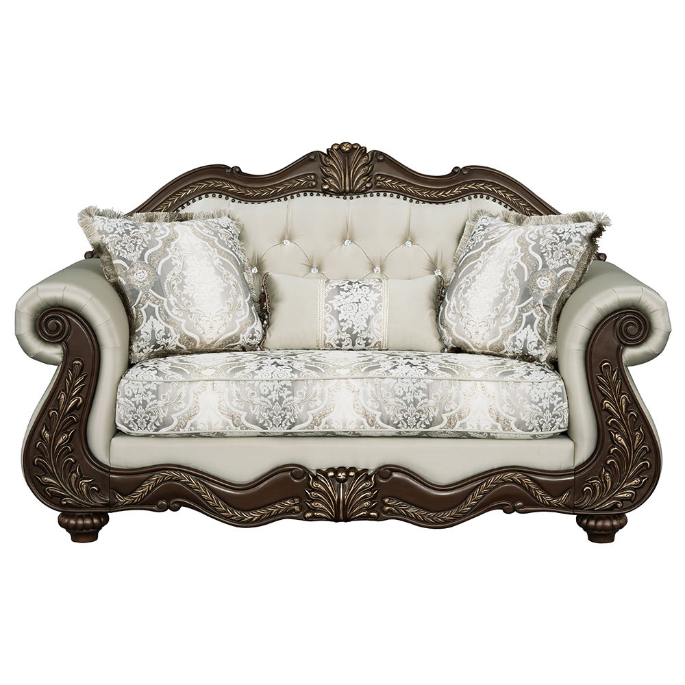 Pierce - Loveseat With 3 Pillows - Beige Fabric & Cherry, beige, view 2