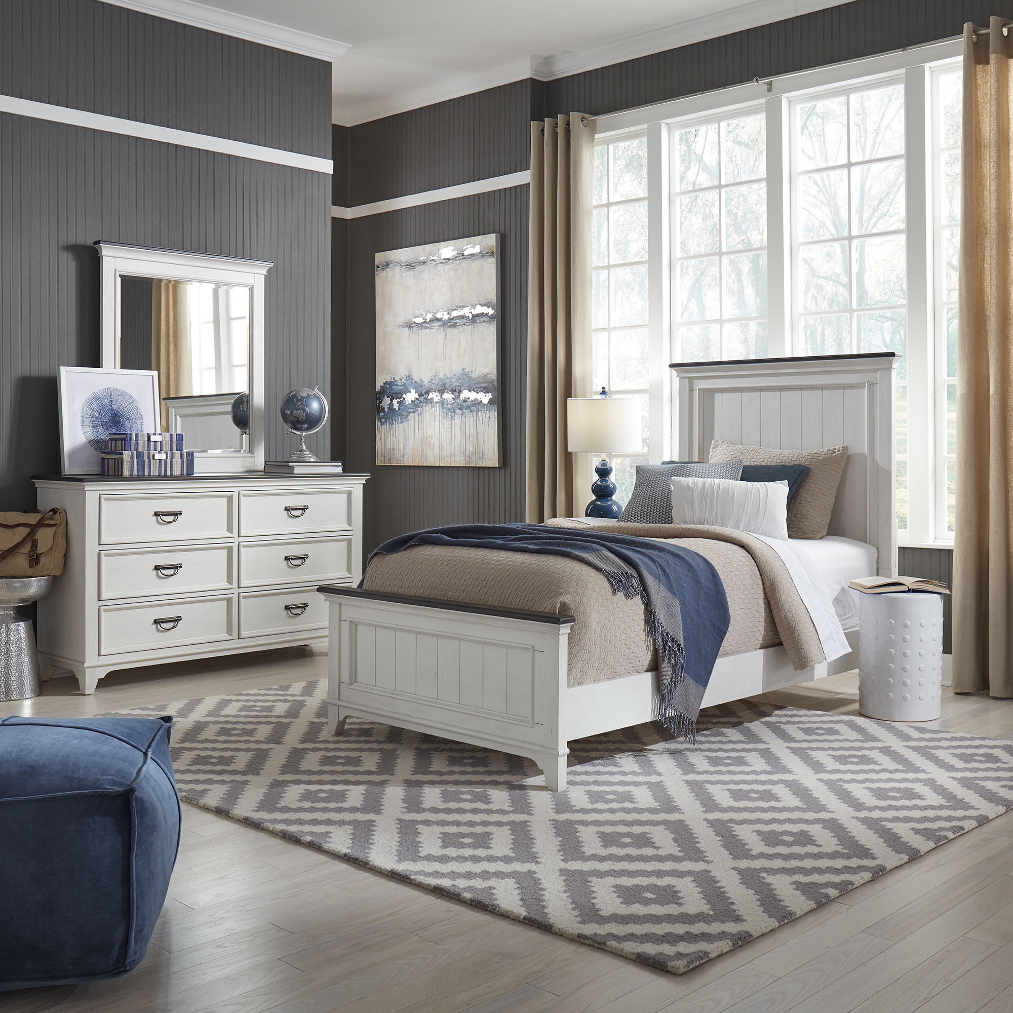 Liberty Furniture Allyson Park - 3 Piece Bedroom Set (Twin Panel Bed, Dresser & Mirror) - White