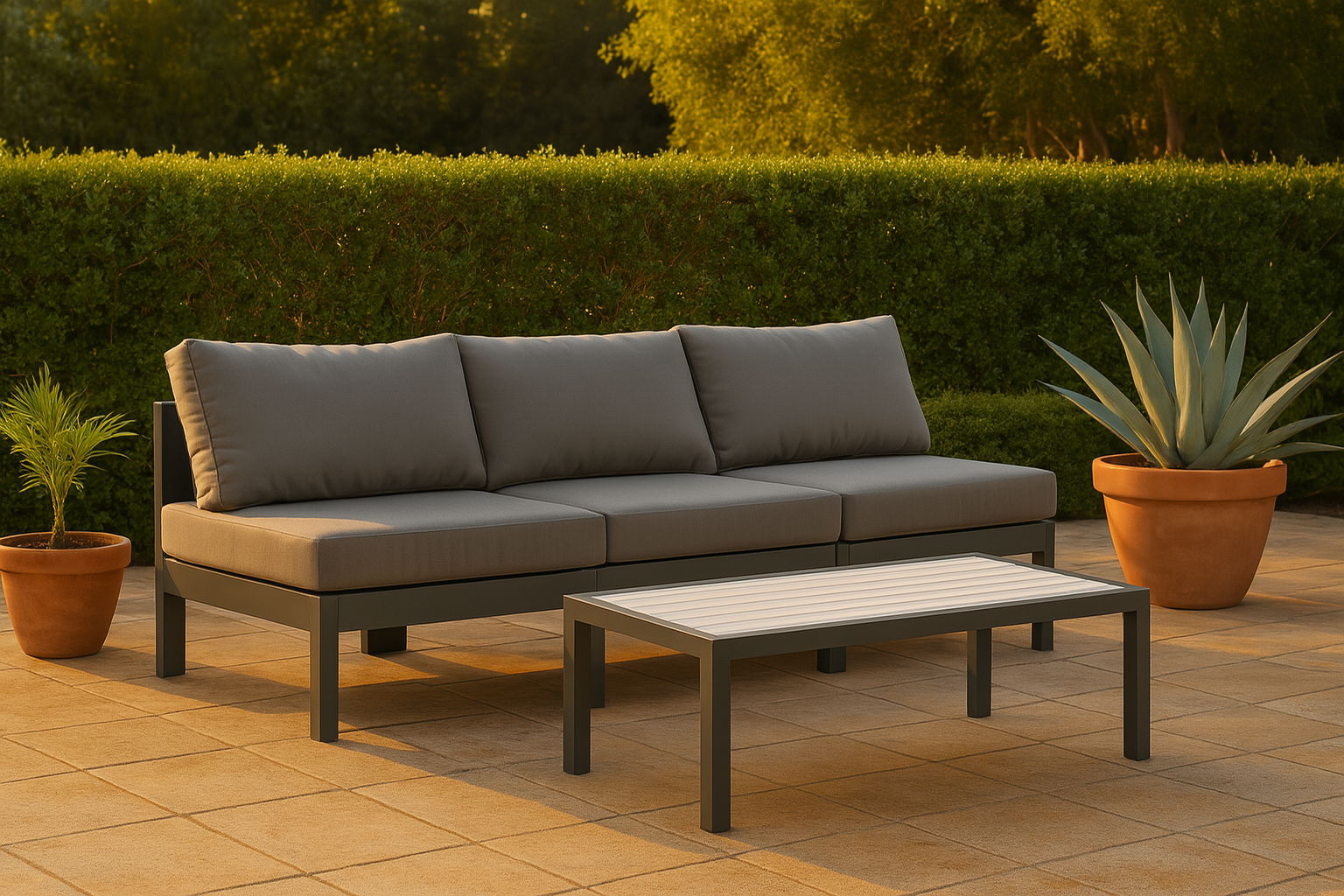 Nizuc - Outdoor Patio 3 Piece Armless Modular Sofa With Gray Frame - Gray