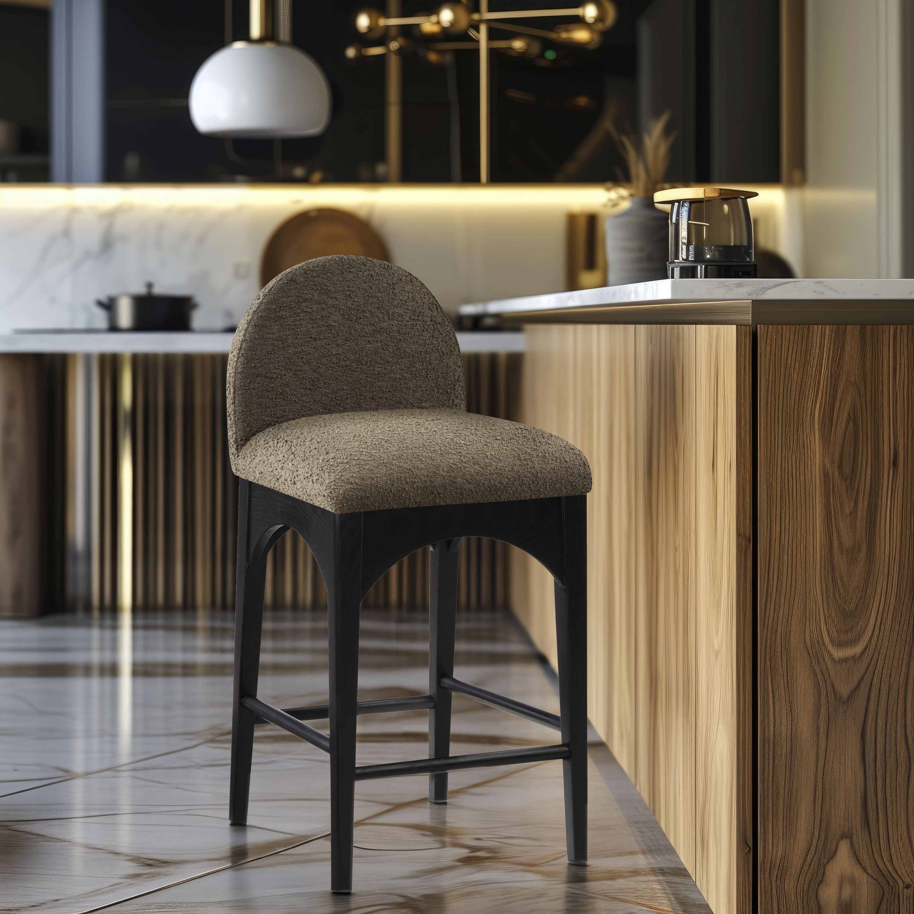 Waldorf - Boucle Stool With Black Legs - Olive
