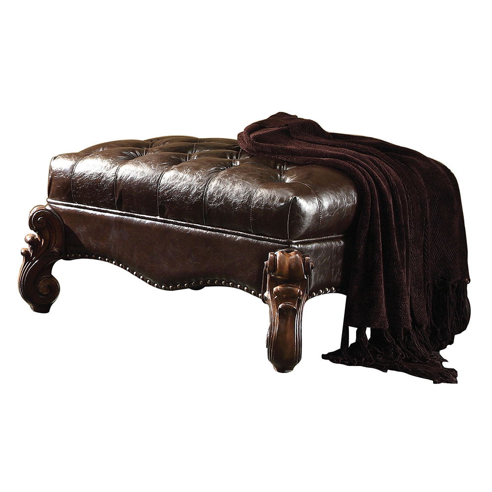 Versailles - Ottoman - Two Tone Dark Brown Synthetic Leather & Cherry Oak, dark brown, view 2