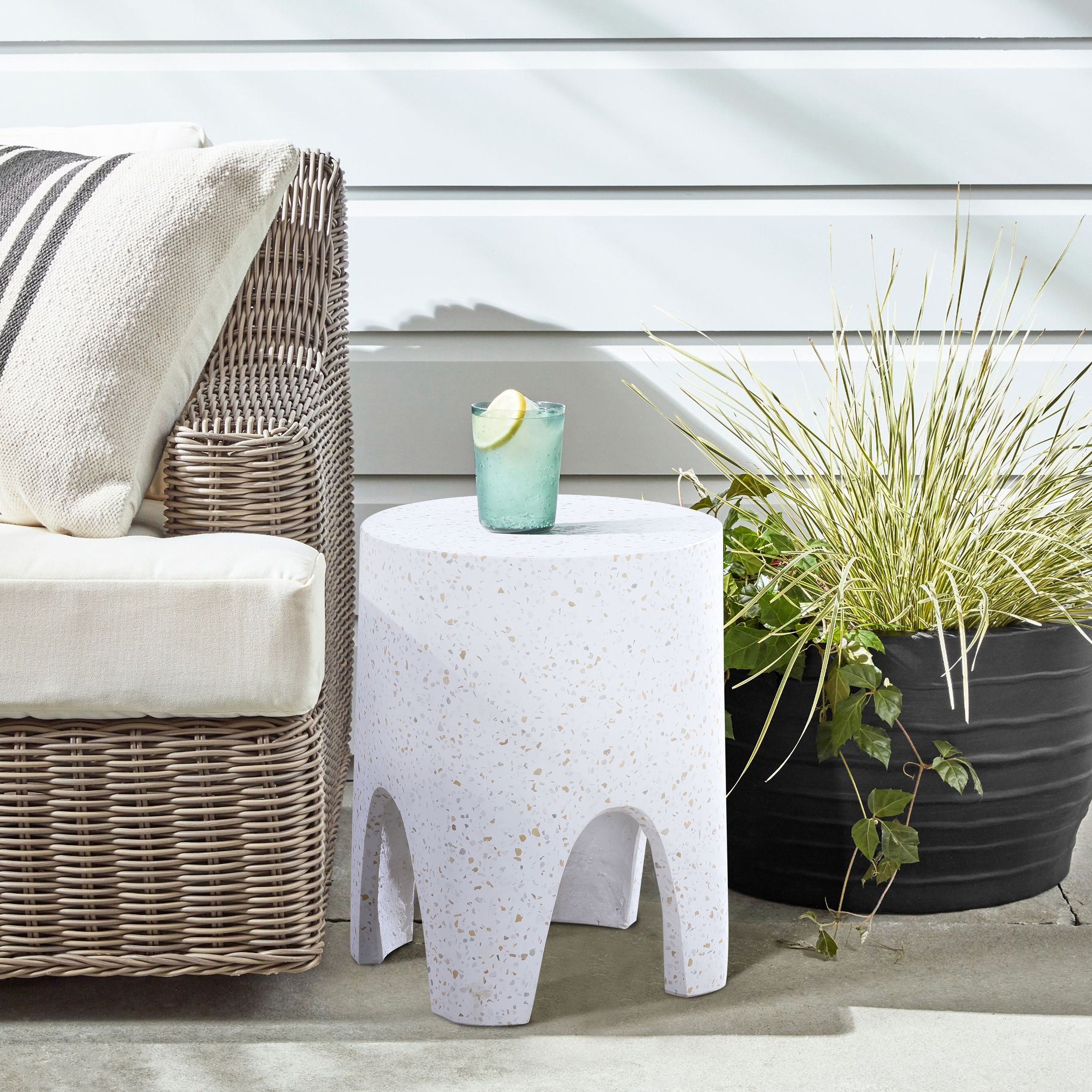 Foligno - Marble Finish Concrete End Table - White