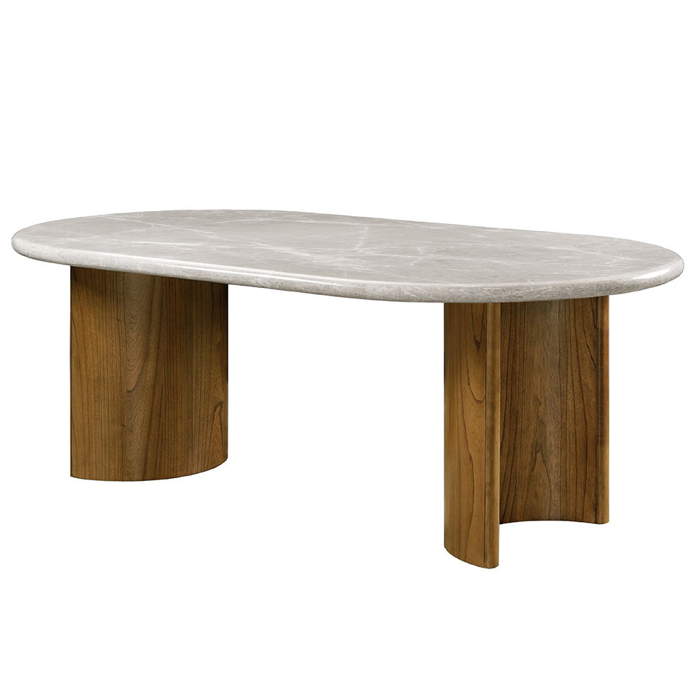 Darcy - Dining Table - Natural Marble Top & Dark Walnut, light brown, view 2