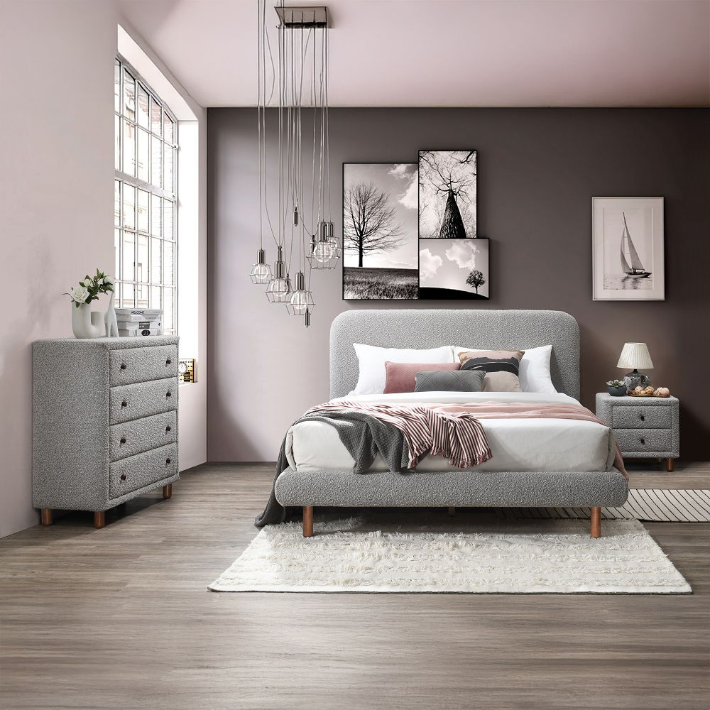 Cleo - Queen Bed - Gray Boucle, gray, view 7