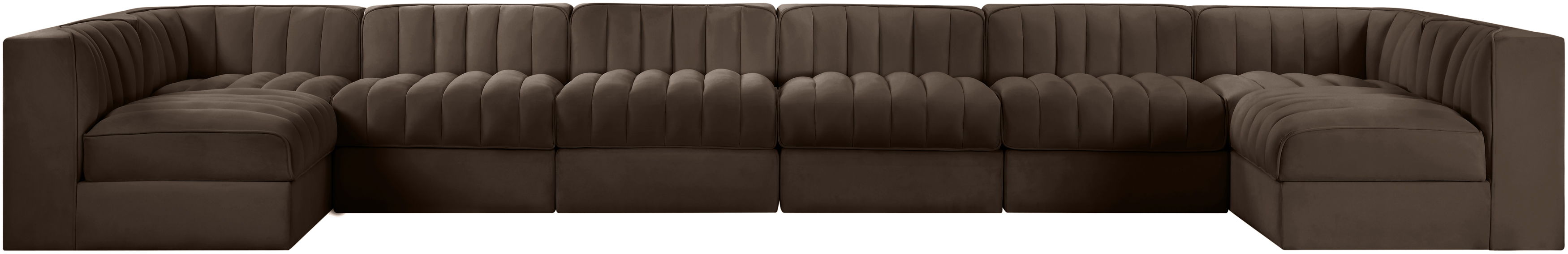 Rummi - Velvet Performance Fabric Upholstered 8 Piece Modular Sectional (With 2 Corner Chairs) - Brown
