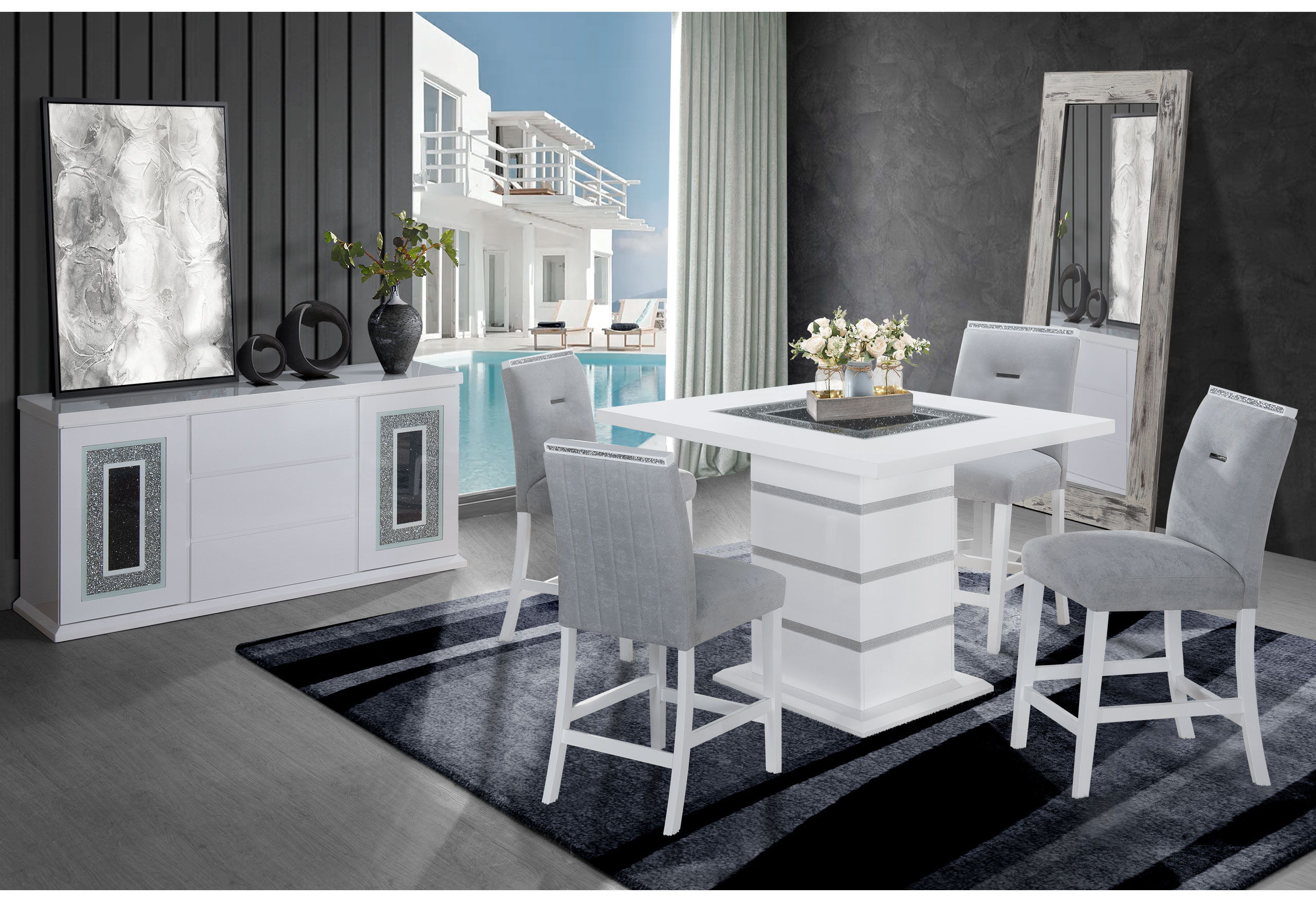7 Pc · Square Bar Table And 6 Bar Stools