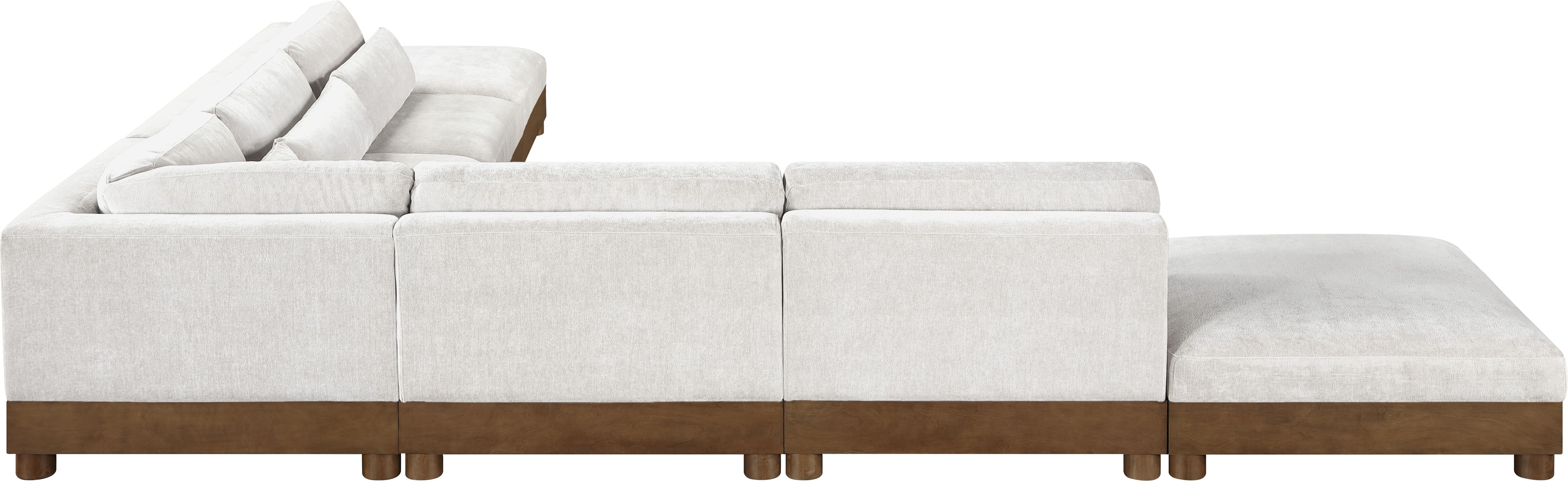 Turin - 160" Chenille Fabric Upholstered 7 Piece Modular Sectional - Cream / Brown Walnut
