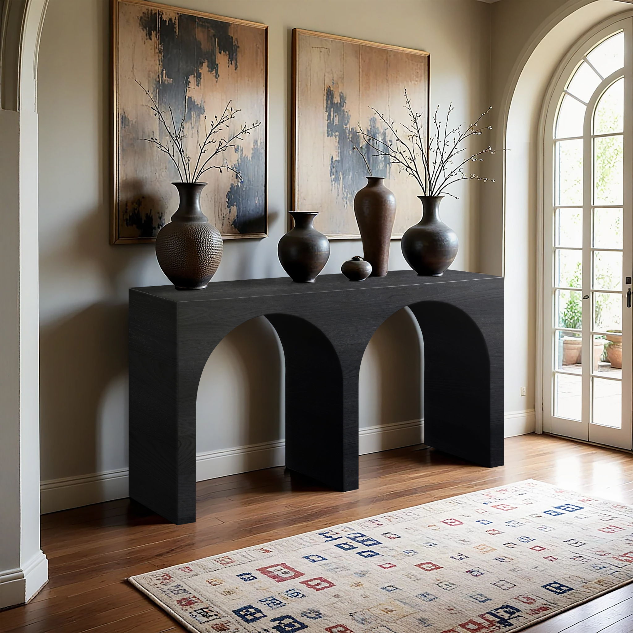 June - Oak Wood Console Table - Black