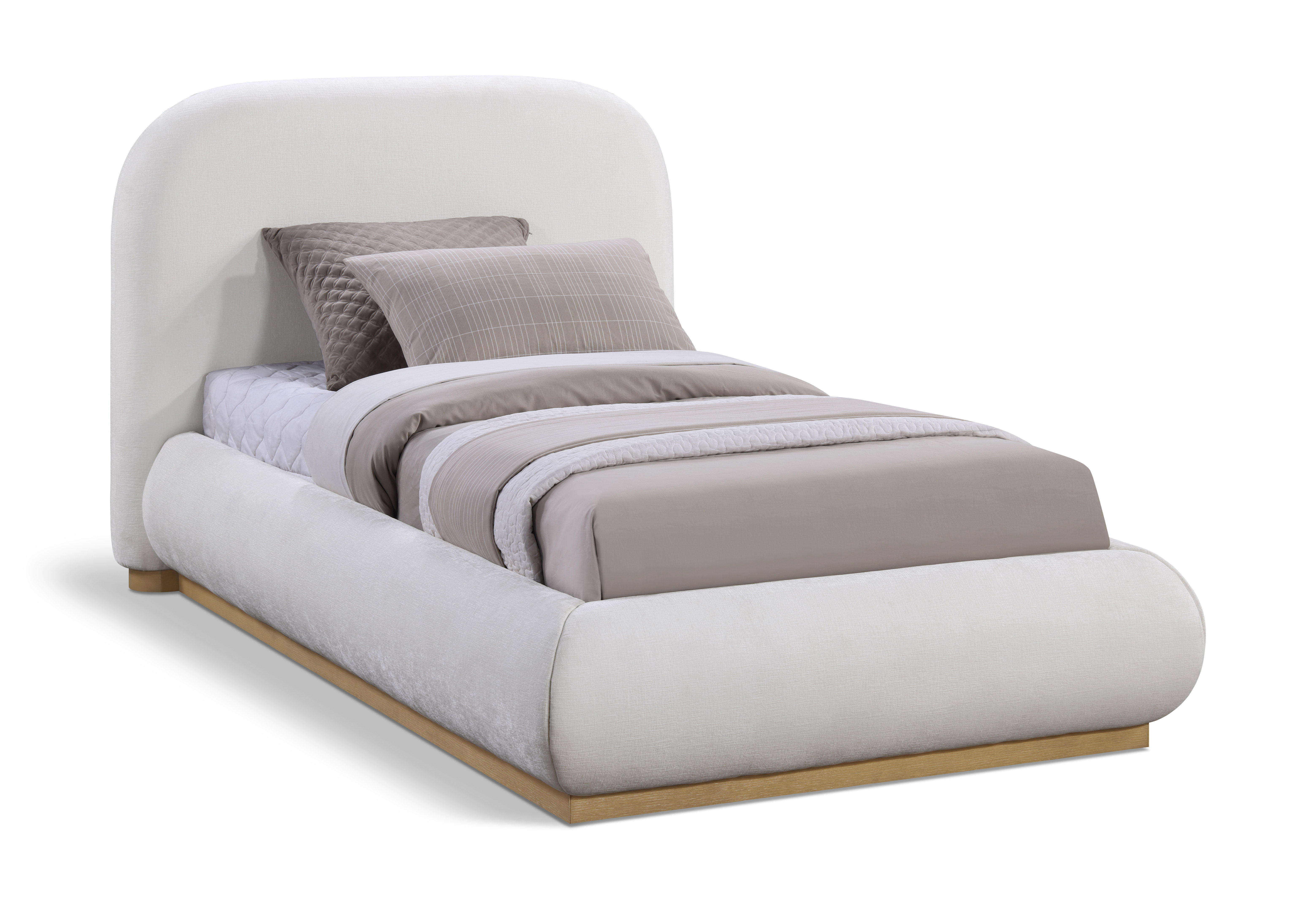 Vaughn - Chenille Twin Bed With Natural Base - Cream