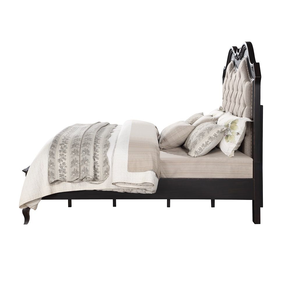 Chelmsford - Queen Bed - Beige Fabric & Antique Black, black, view 5