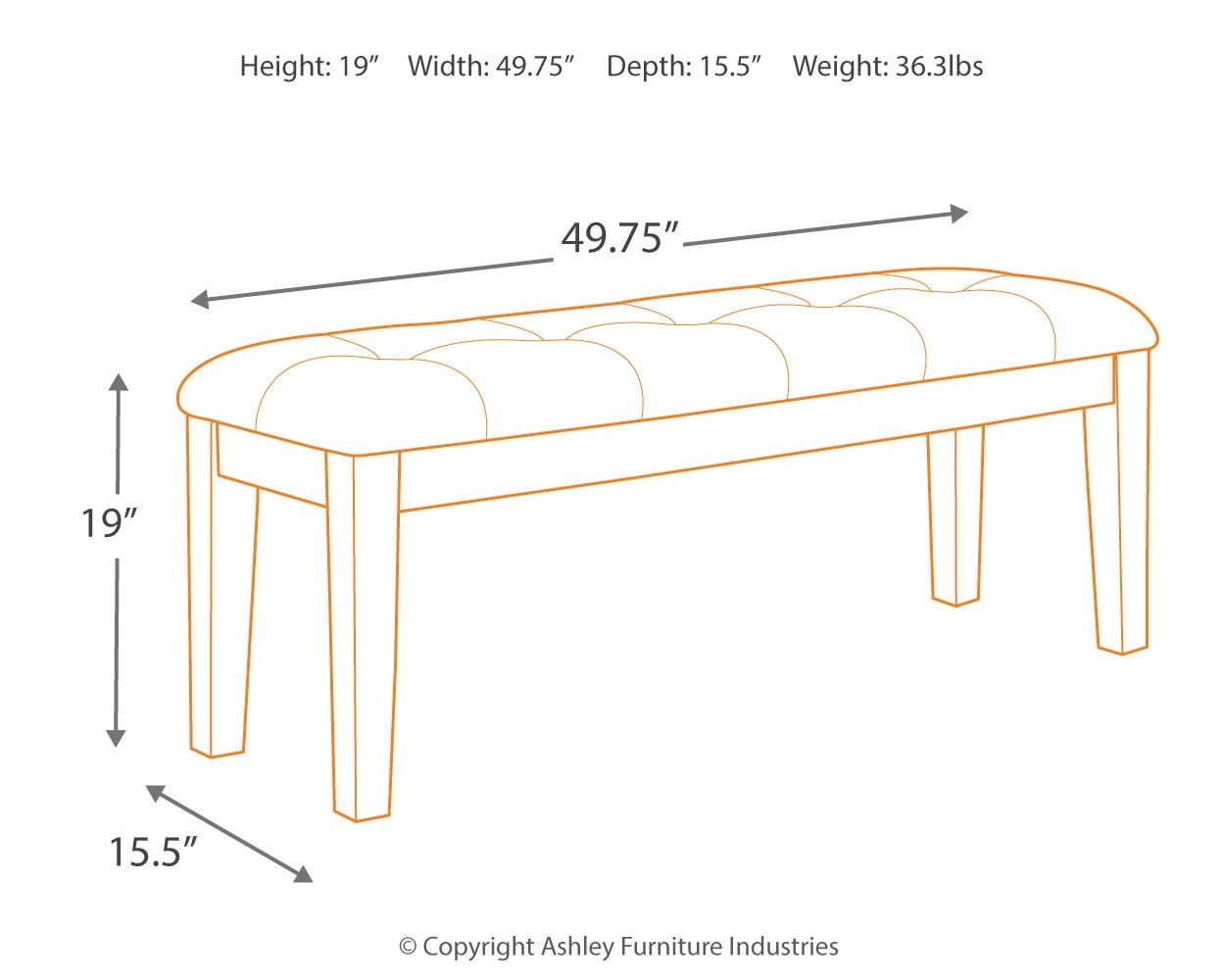 Ralene - Large UPH Dining Room Bench - Medium Brown