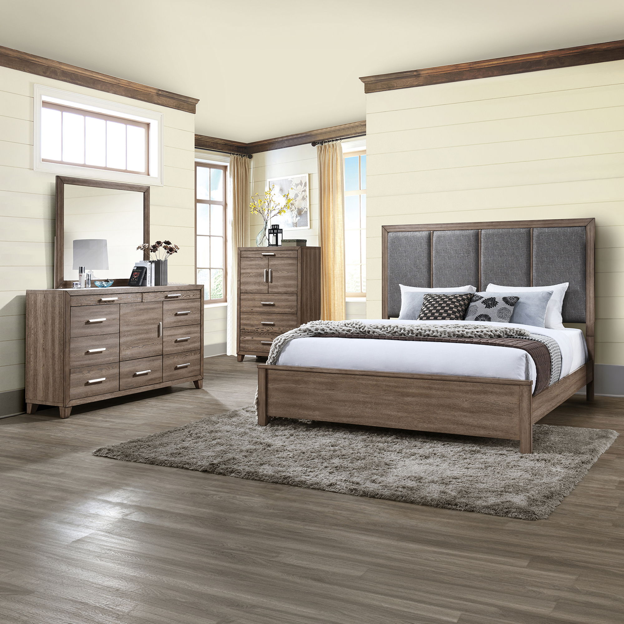 Harrisburg - 6/6 Eastern King 4 Piece Bedroom Set (Bed, Dresser, Mirror, Chest) - Walnut