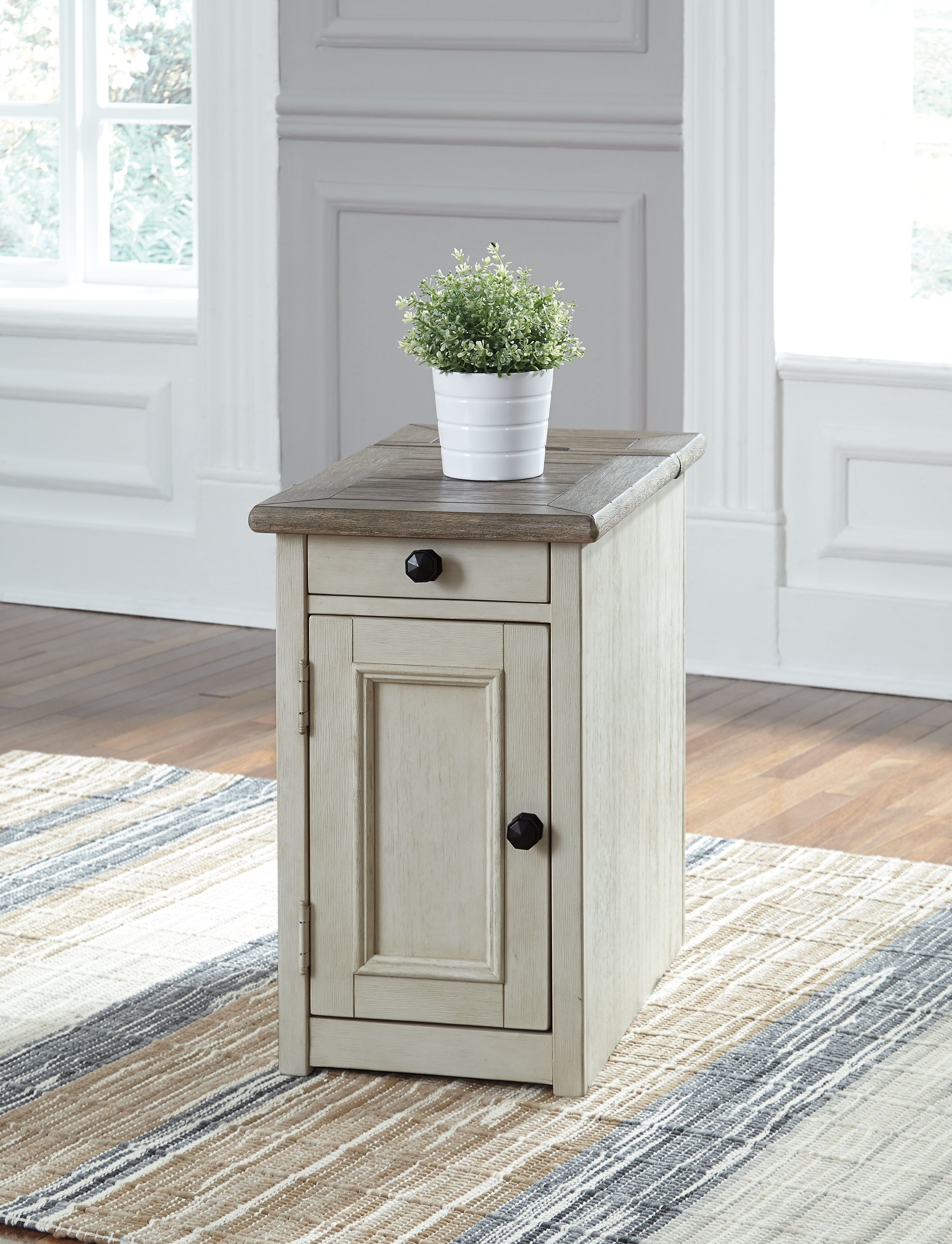 Ashley Furniture Bolanburg - Chair Side End Table - Door - White / Brown / Beige - Image 2