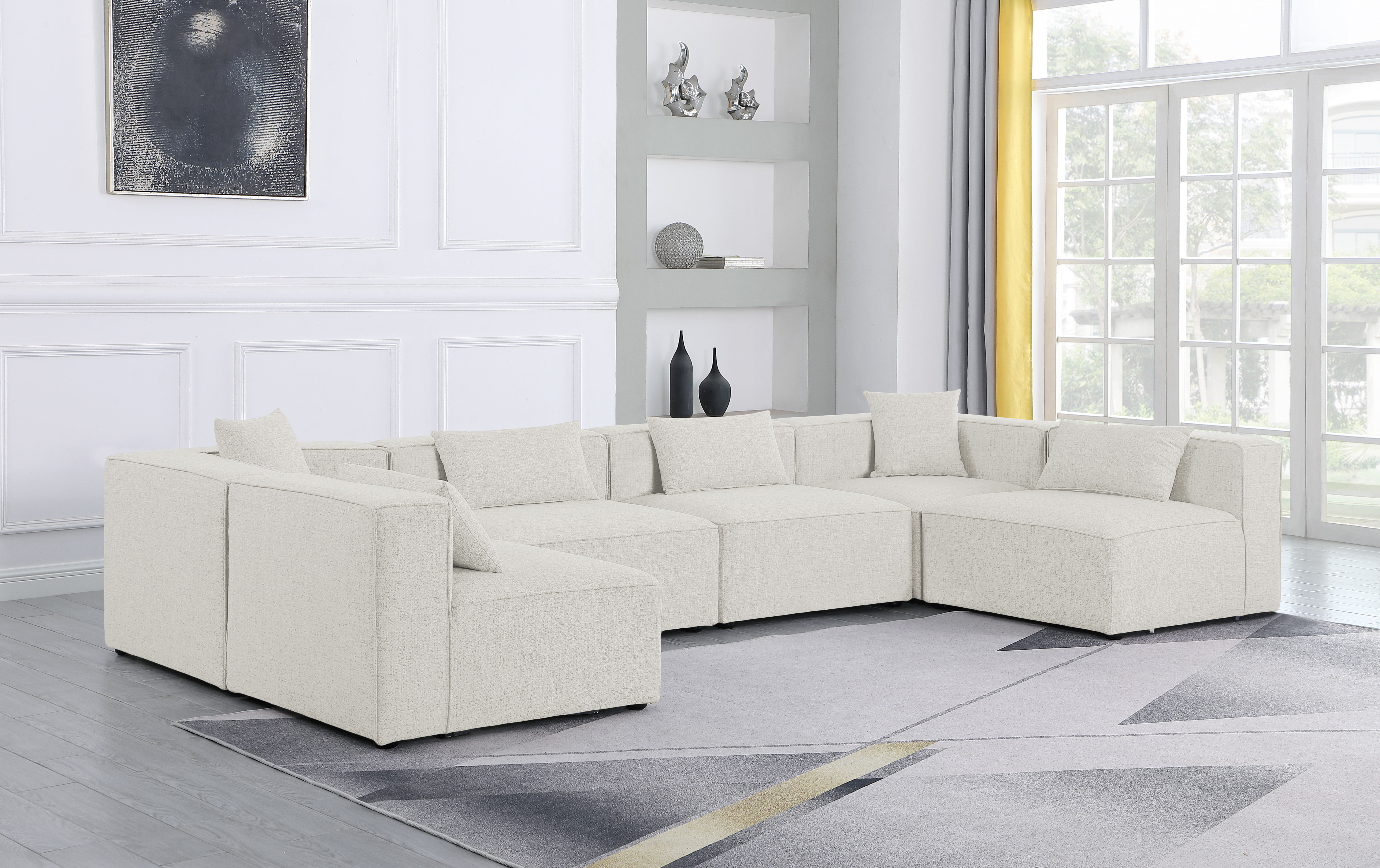 Cube - Linen 6 Piece Modular Armless Sectional - Cream