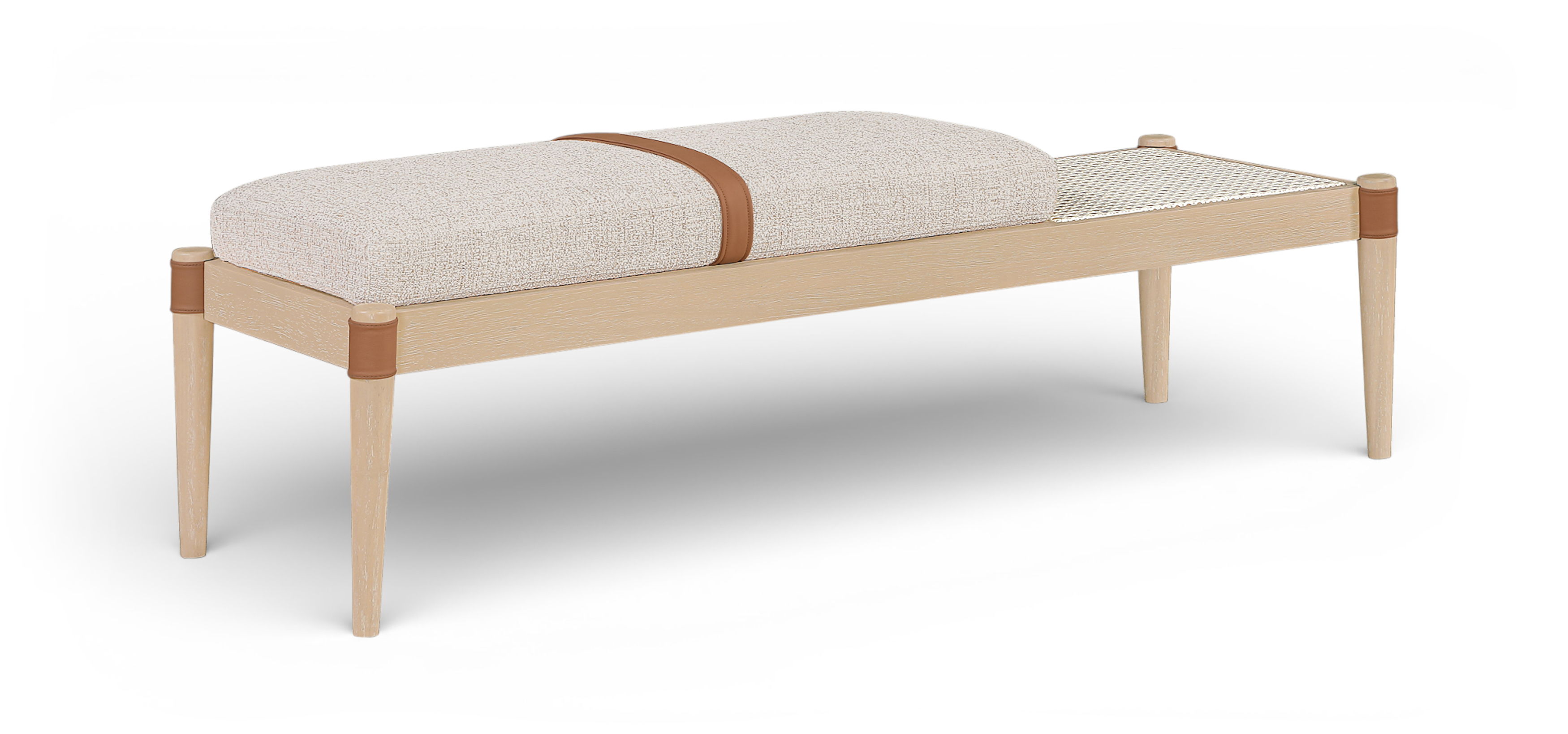 Nara - Linen Textured Fabric Upholstered Bench - Beige / Painted Natural