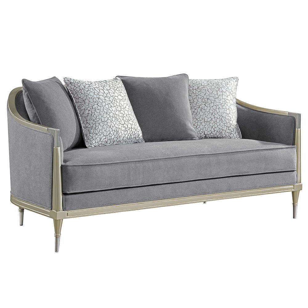 Fernando - Loveseat With 4 Pillows - Gray Chenille & Champagne, gray, view 2