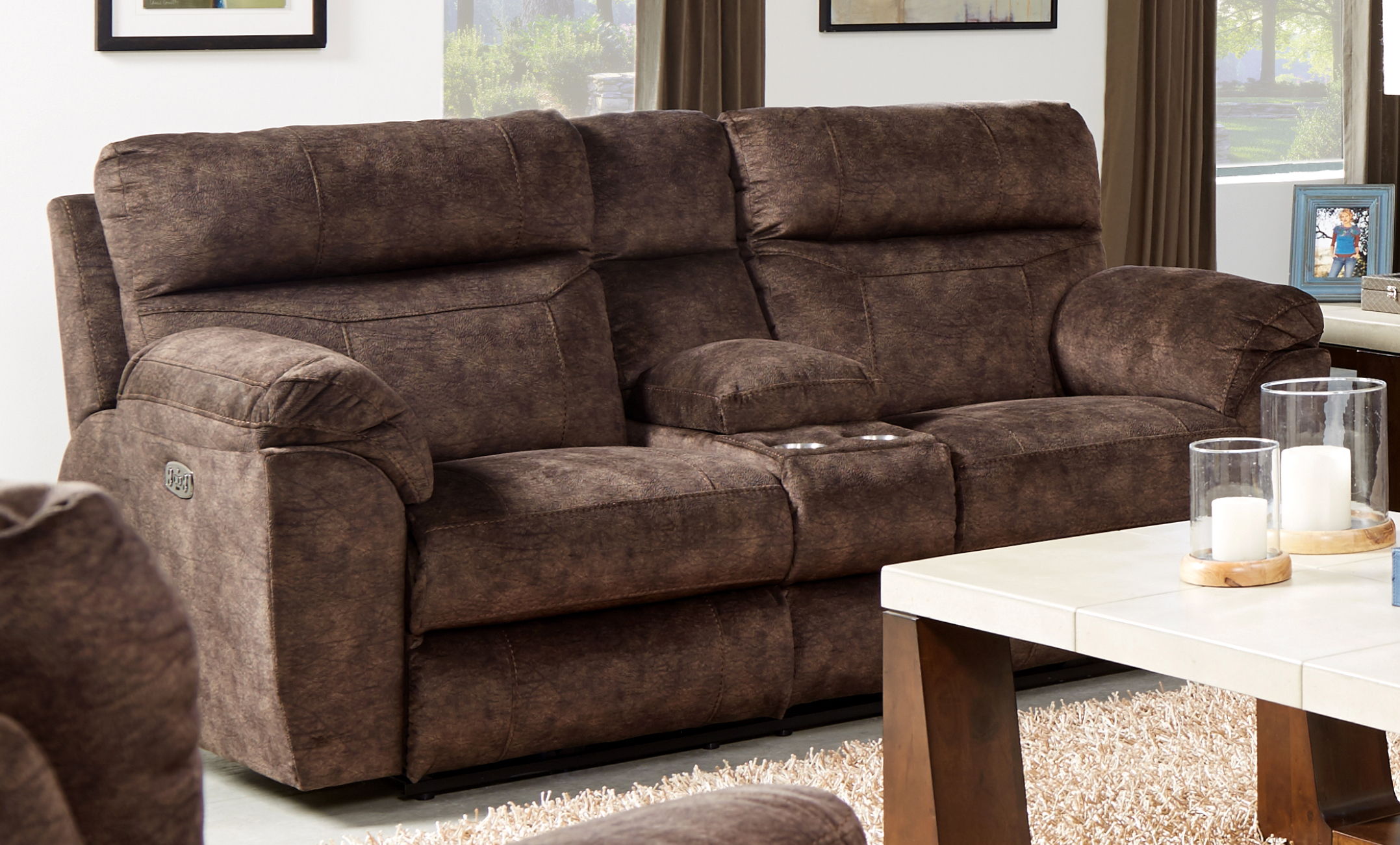 Catnapper Sedona - Power Lay Flat Reclining Console Loveseat With Power Adjustable Headrest & Lumbar - Mocha