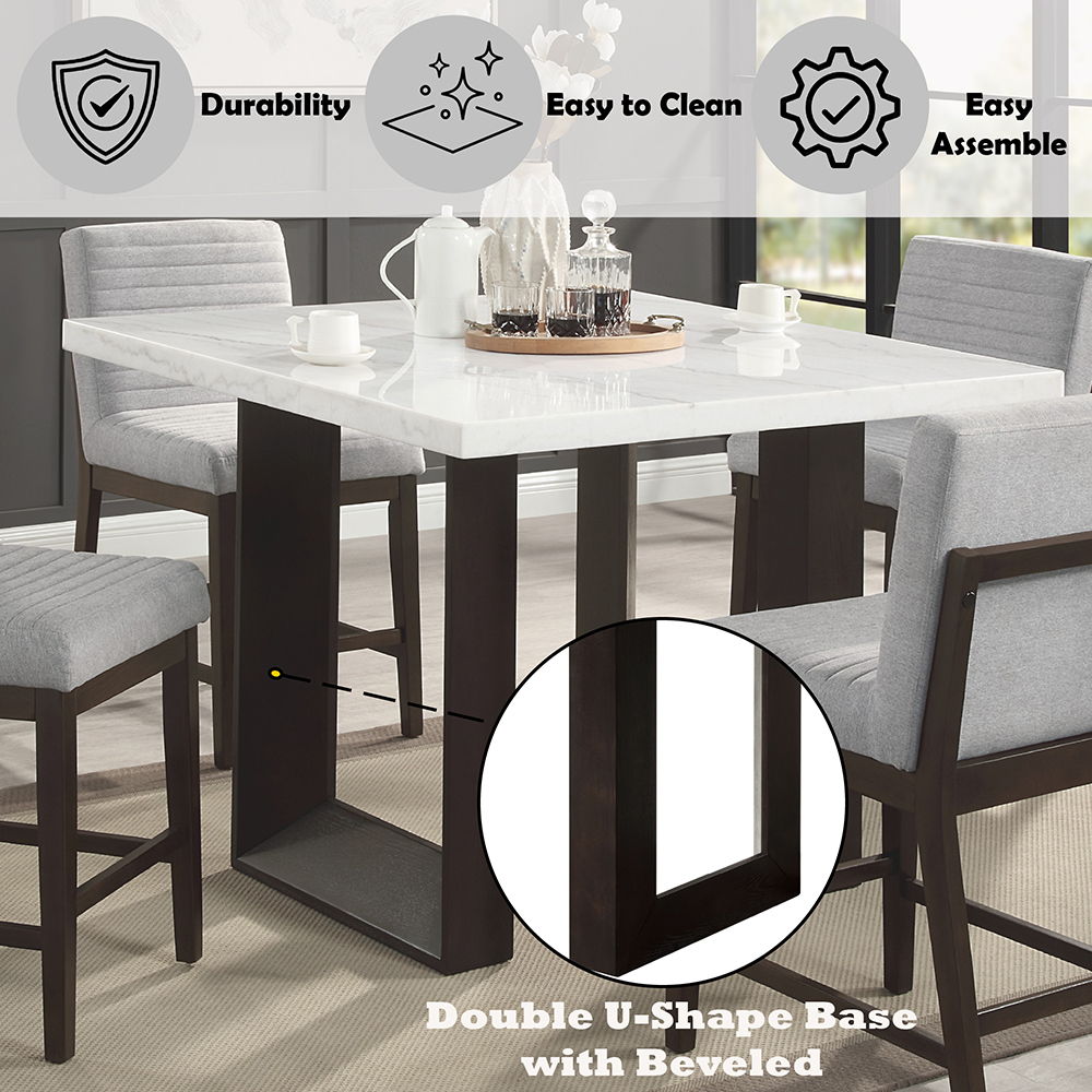 Edwyn - Counter Height Table - White Natural Marble Top & Espresso, dark brown, view 4