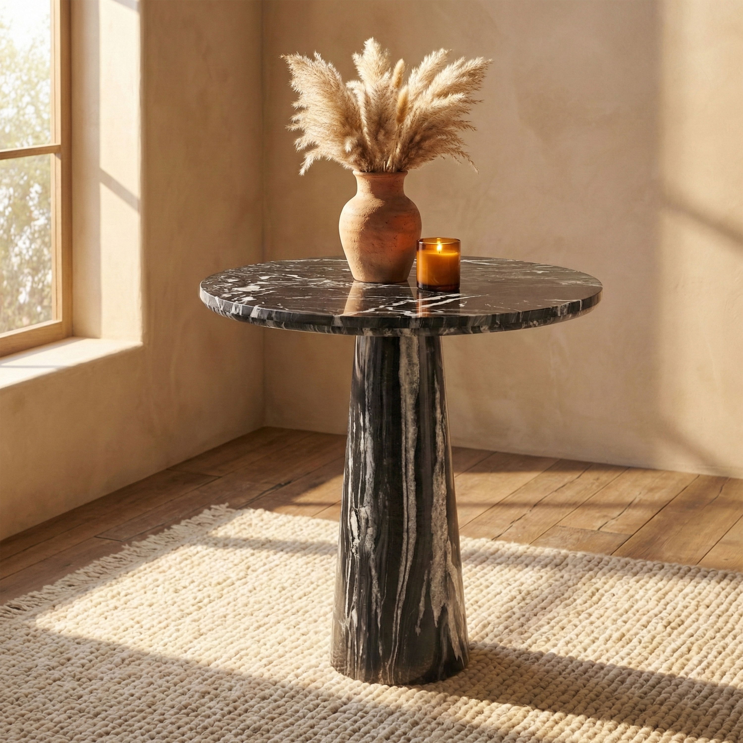 Fontelina - 30" Genuine Marble Bistro Dining Table - Black