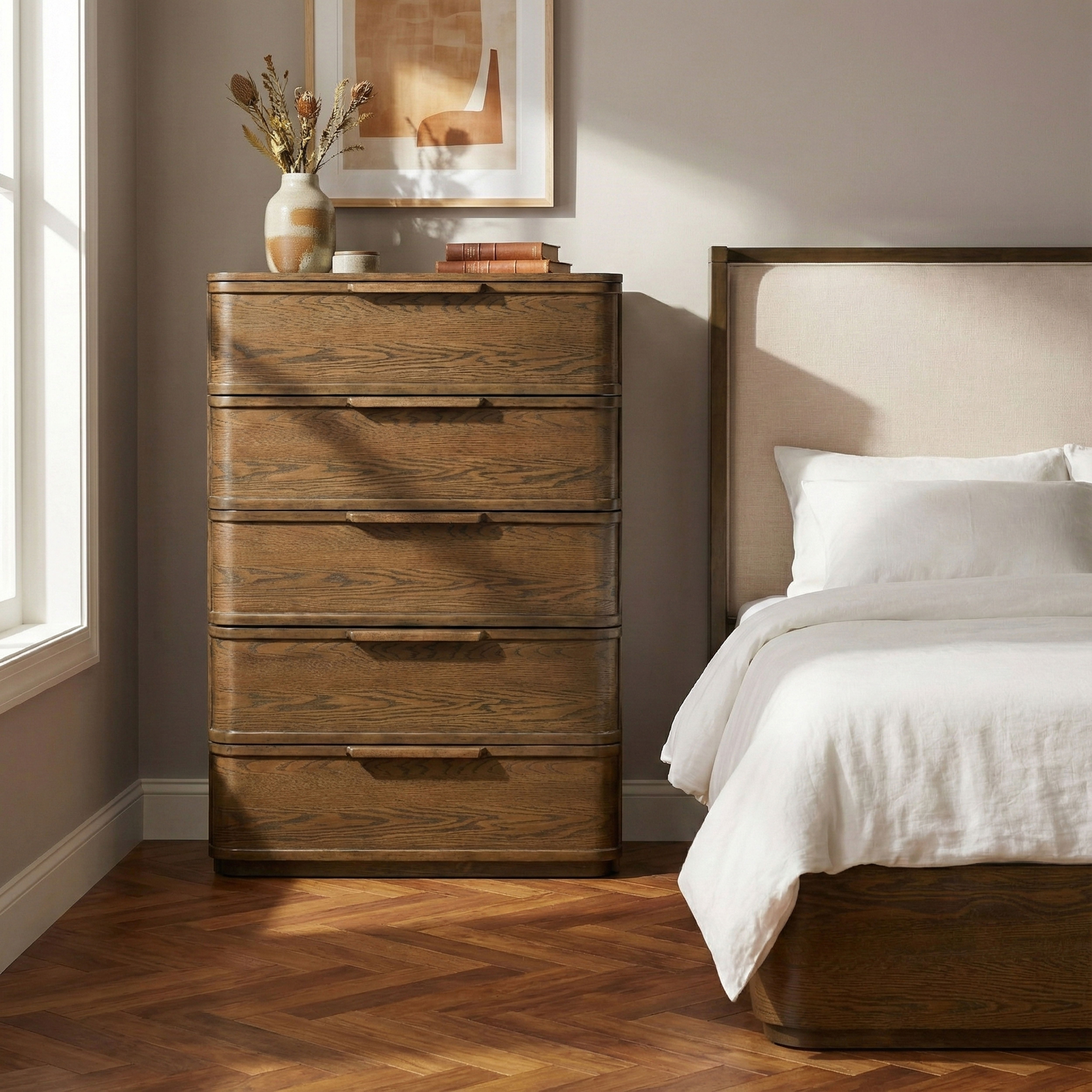 Tiberio - Oak Veneer And Solid Wood Chest - Brown