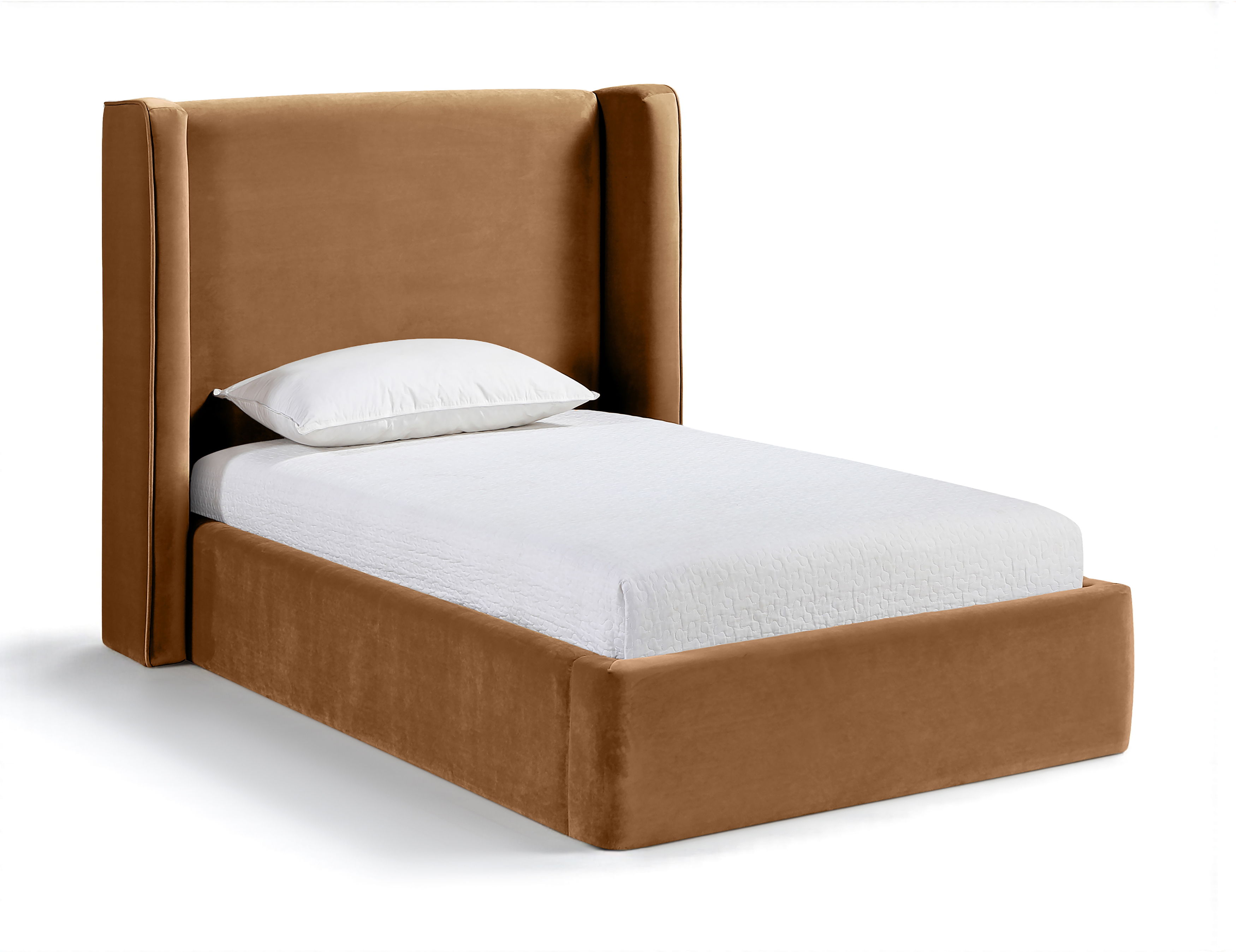 Kendall - Velvet Upholstered Twin Bed - Saddle