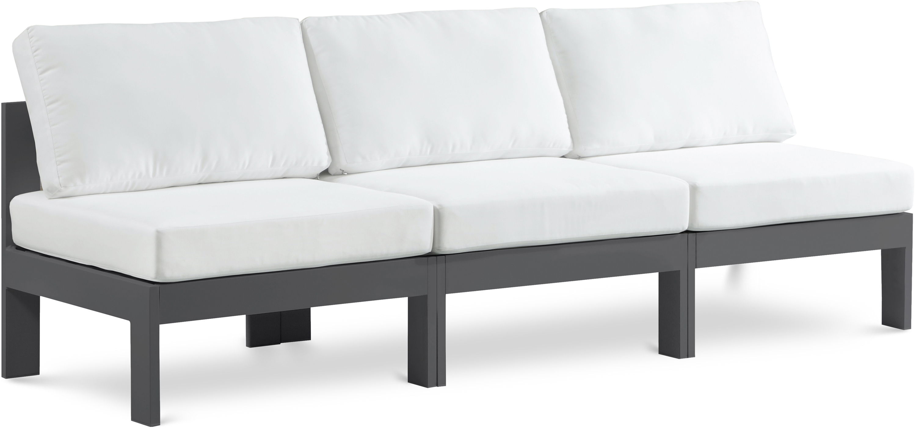 Nizuc - Outdoor Patio 3 Seat Armless Modular Sofa With Gray Frame - White