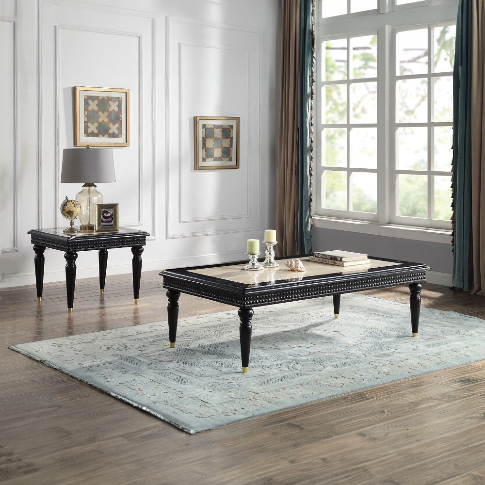 Tayden - End Table With Marble Top - Marble Top & Black, black