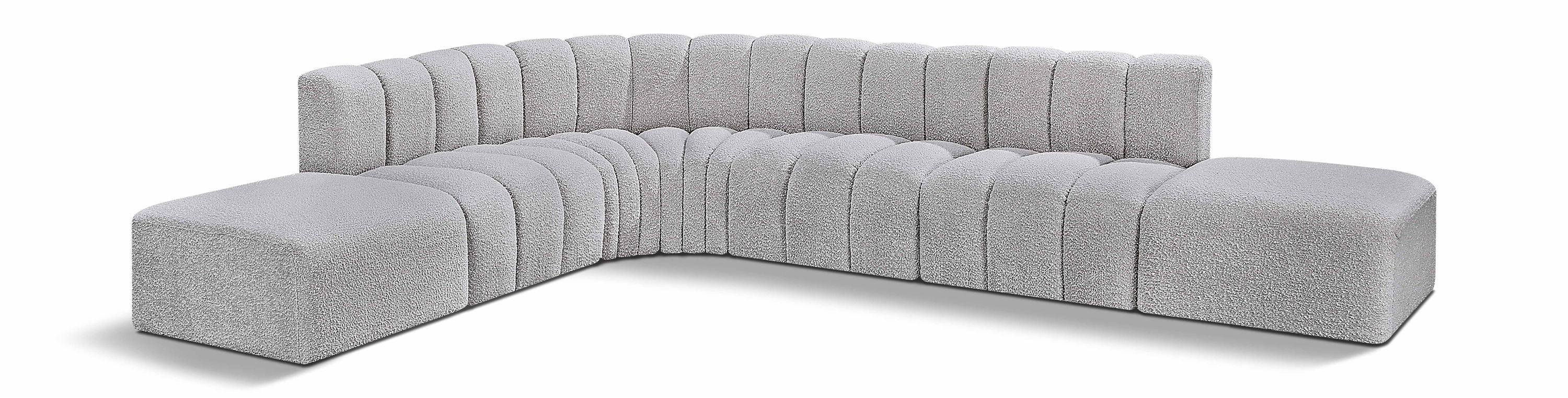 Arc - Boucle Fabric 7 Piece Corner Modular Sofa - Gray
