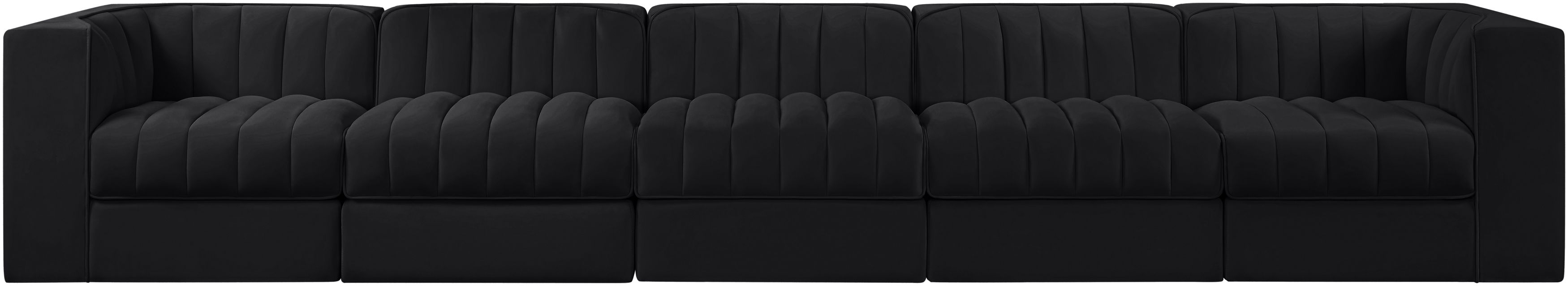 Rummi - Velvet Performance Fabric Upholstered 5 Piece Modular Sofa - Black