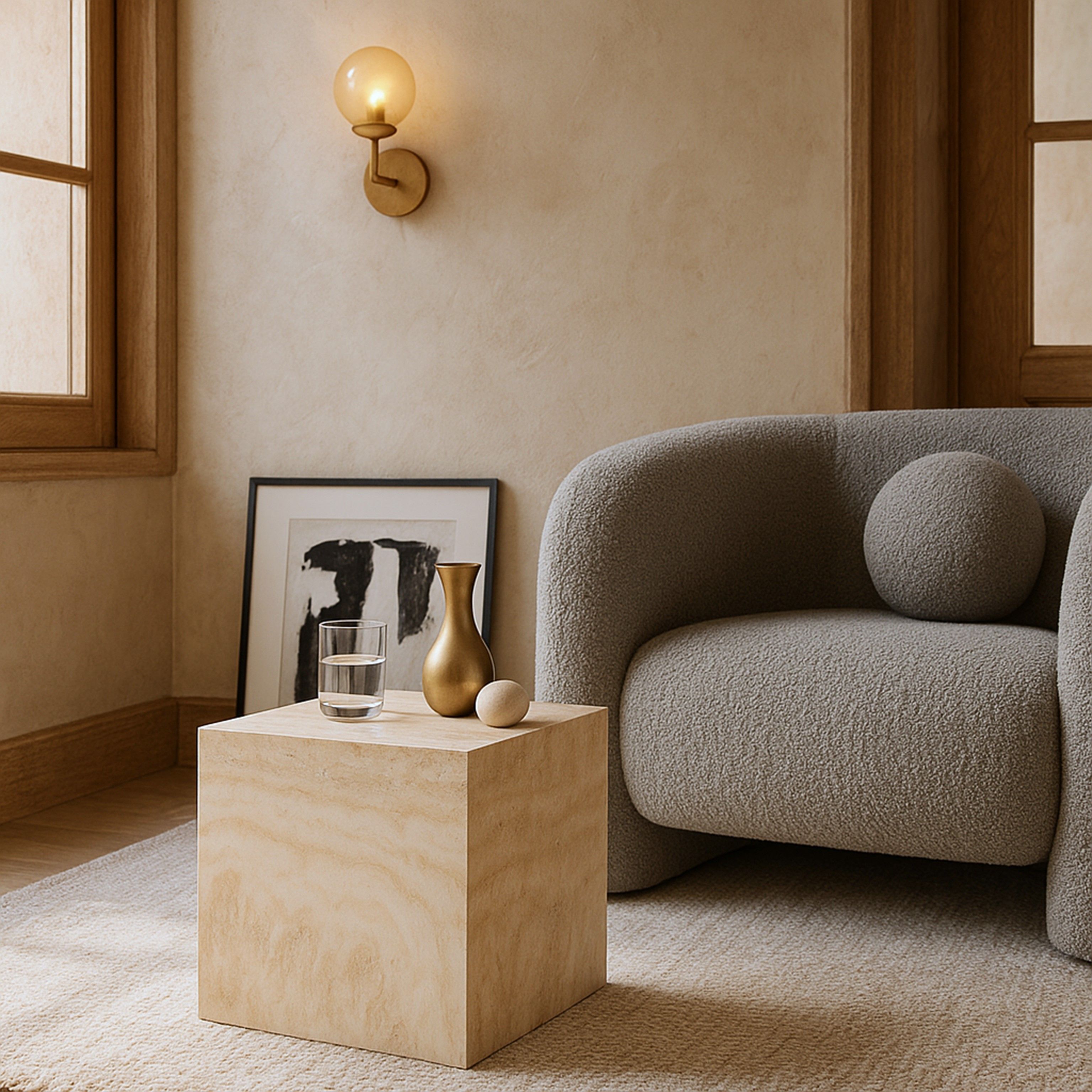 Piazza - Concrete End Table - Travertine