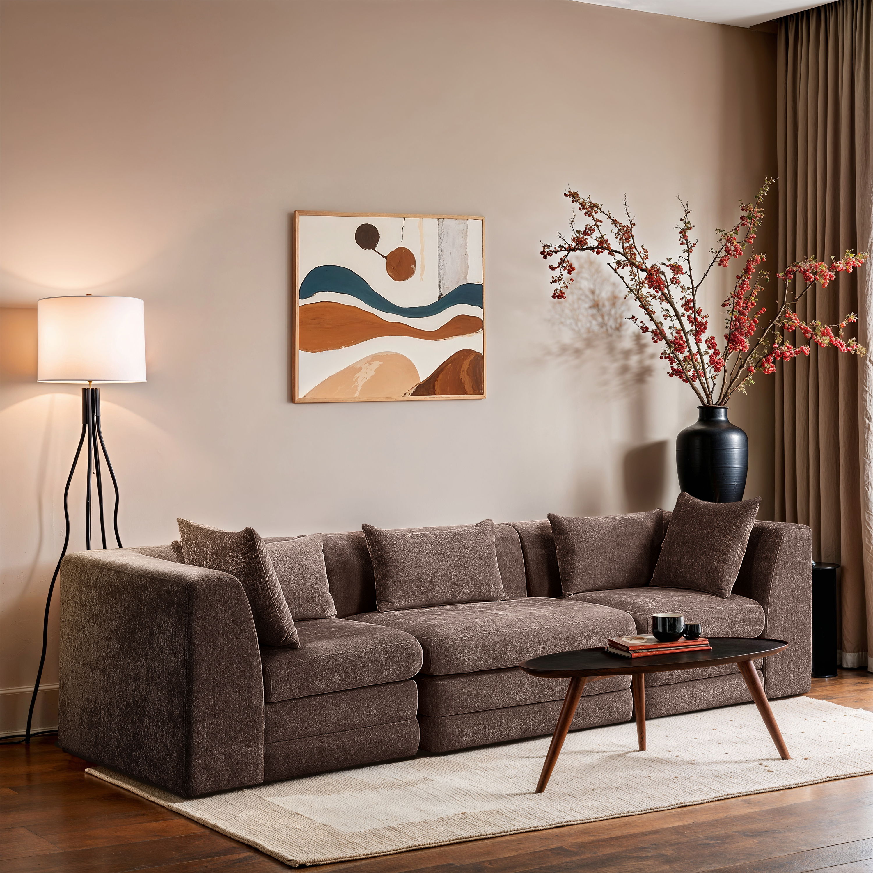 Stellar - 3 Piece 114" Upholstered Modular Sofa - Brown