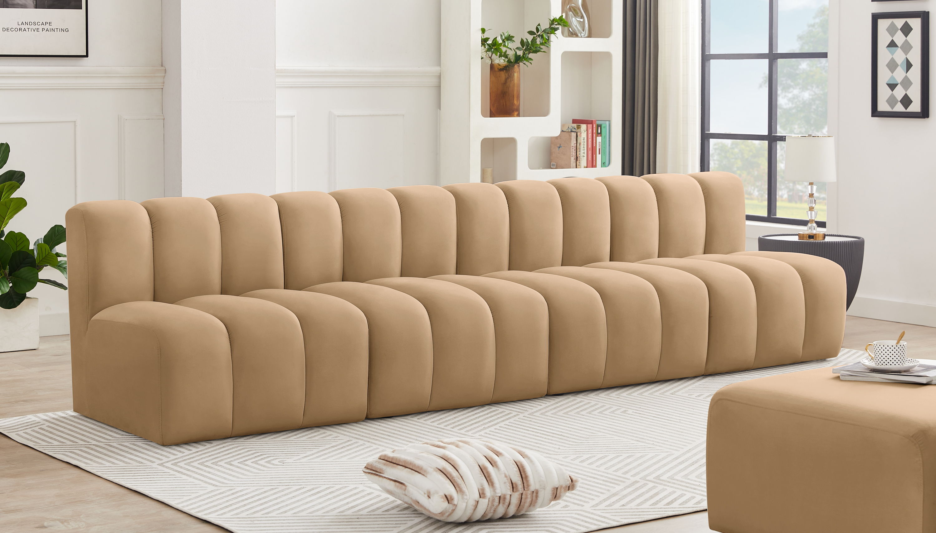 Arc - Velvet 4 Seats Modular Sofa - Light Brown