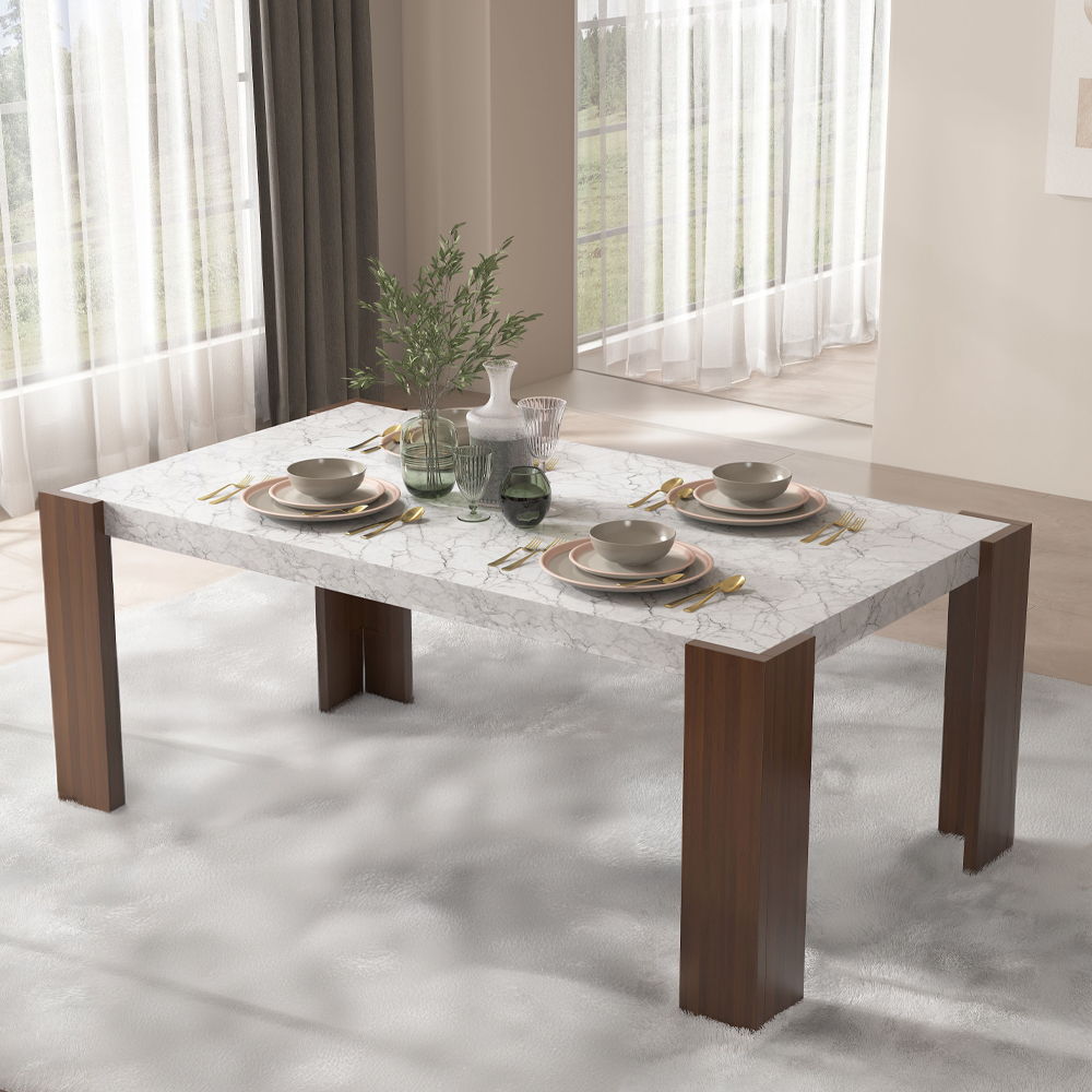 Hettie - Dining Table With Engineeed Stone Top - Engineered Stone Top & Brown, white, view 7