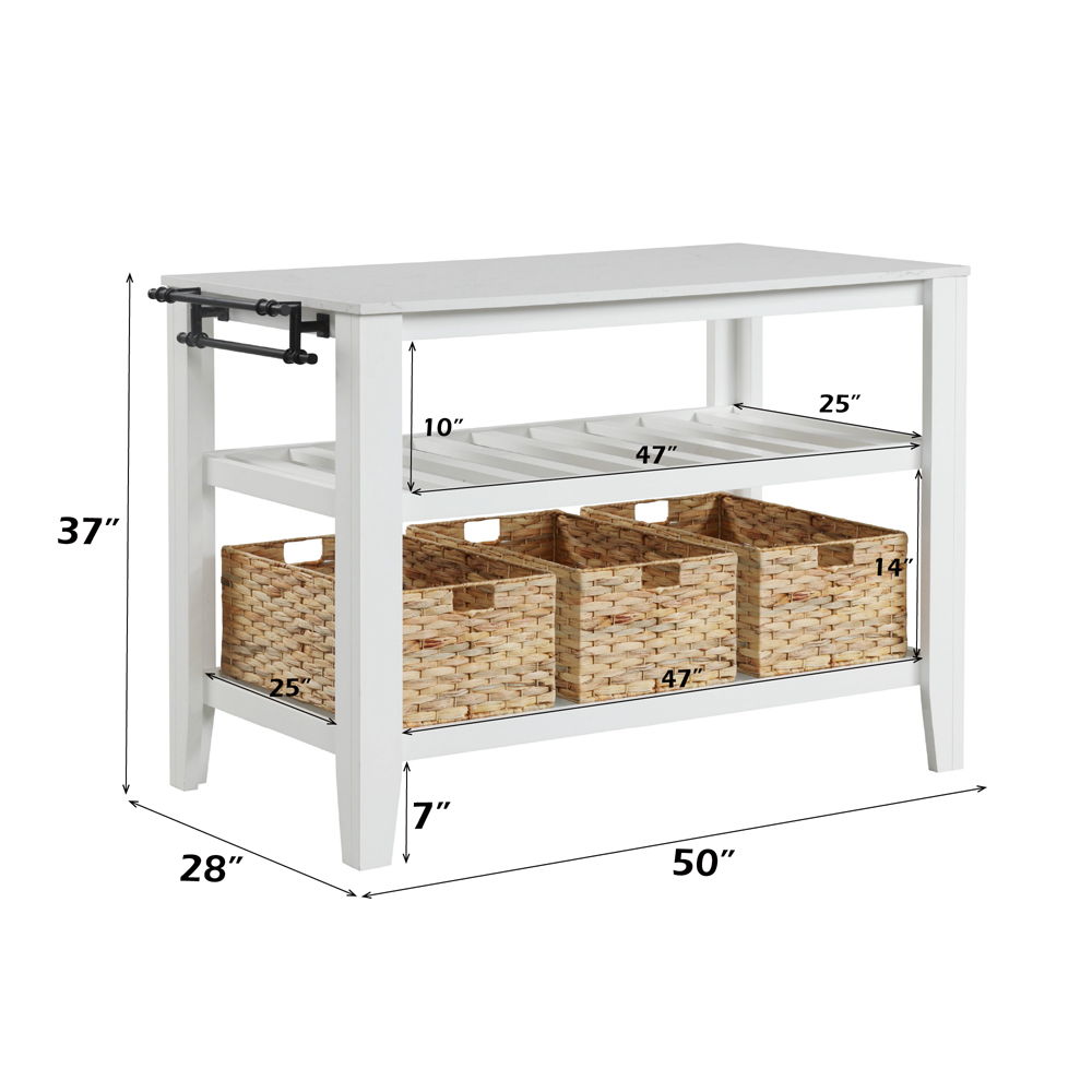 Sezye - Kitchen Island - Marble Top & White, white, view 3
