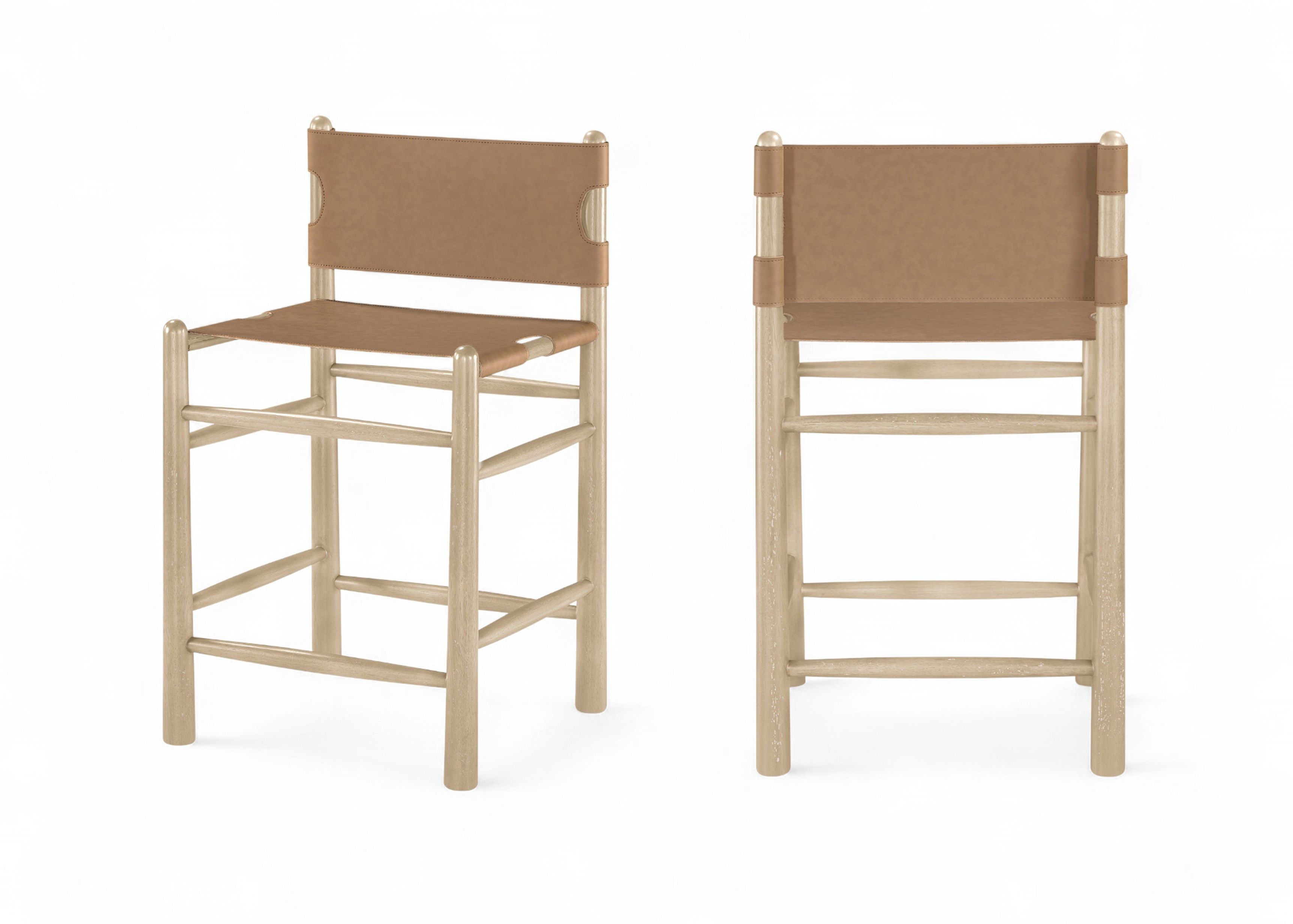 Santos - Vegan Leather Upholstered Counter Stool - Brown / Stained Natural