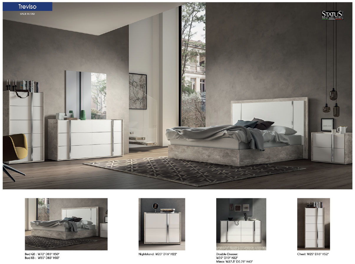 Treviso - King Size Bed - White / Gray