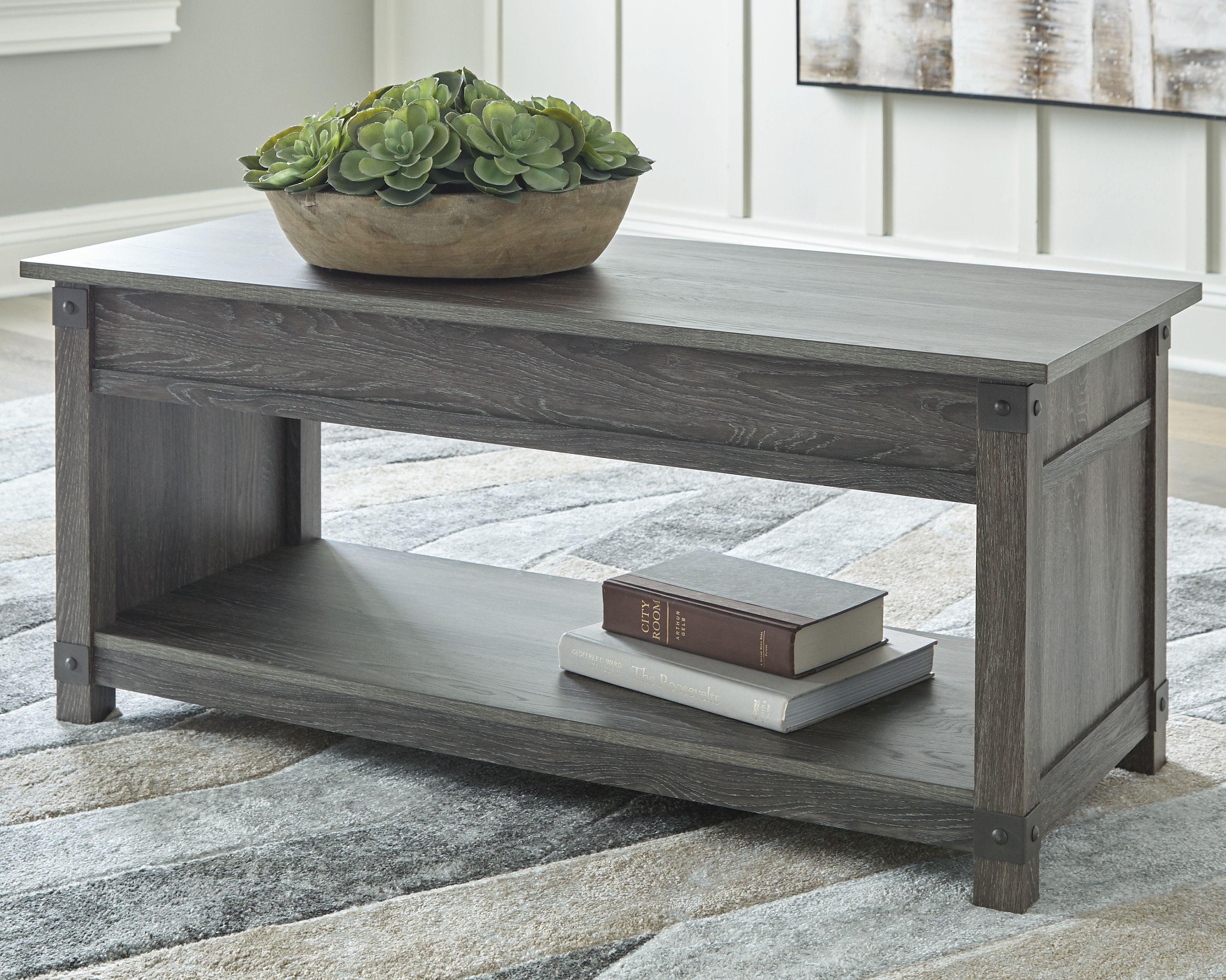Ashley Furniture Freedan - Rect Lift Top Cocktail Table - Grayish Brown - Image 2