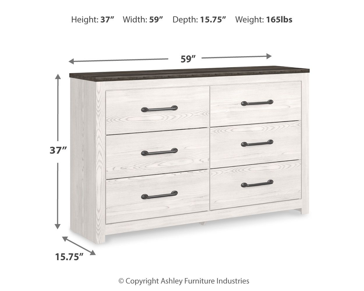 Ashley Furniture Gerridan - Six Drawer Dresser - White / Gray - Image 7