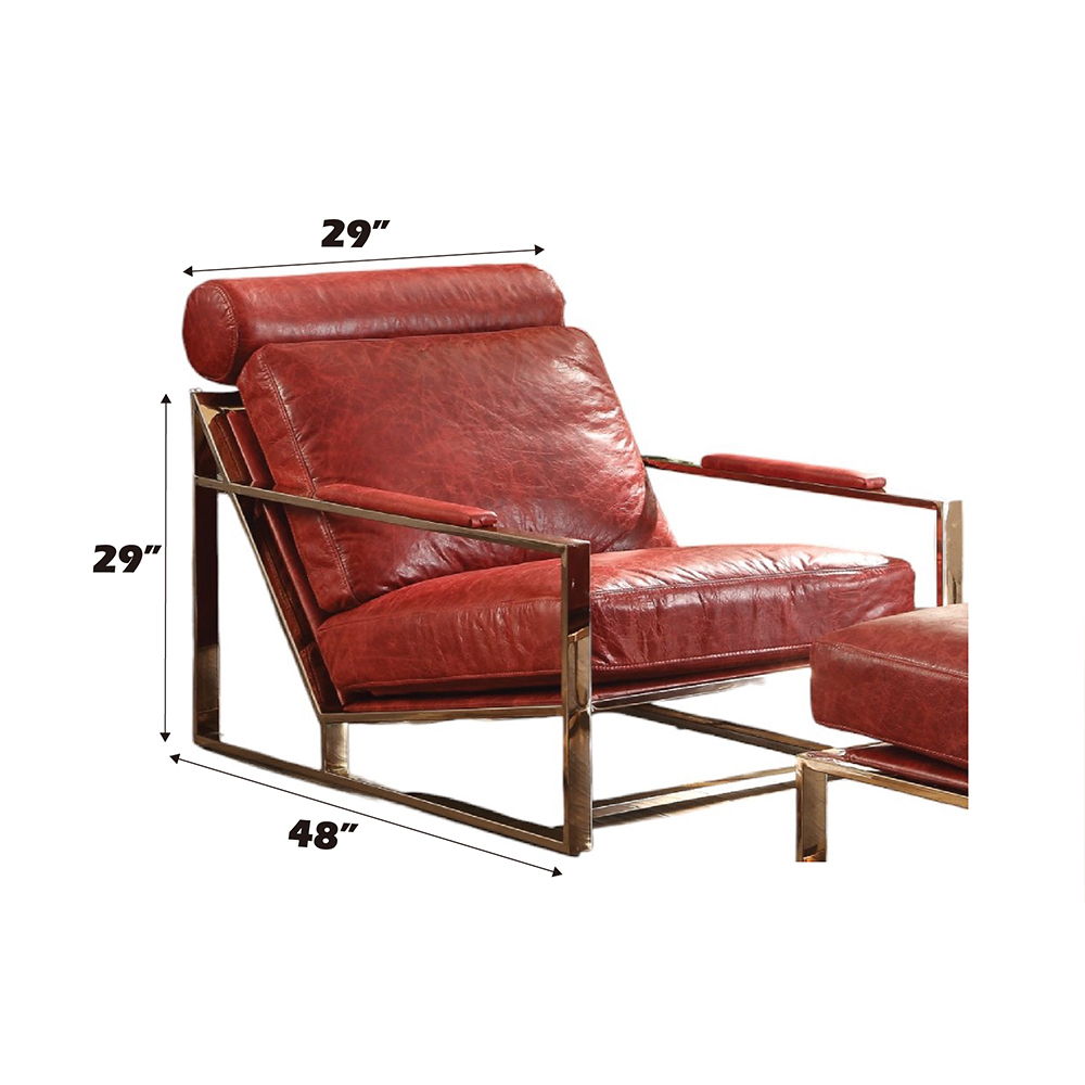 Quinto - Accent Chair - Antique Red Top Grain Leather & Stainless Steel, red, view 2