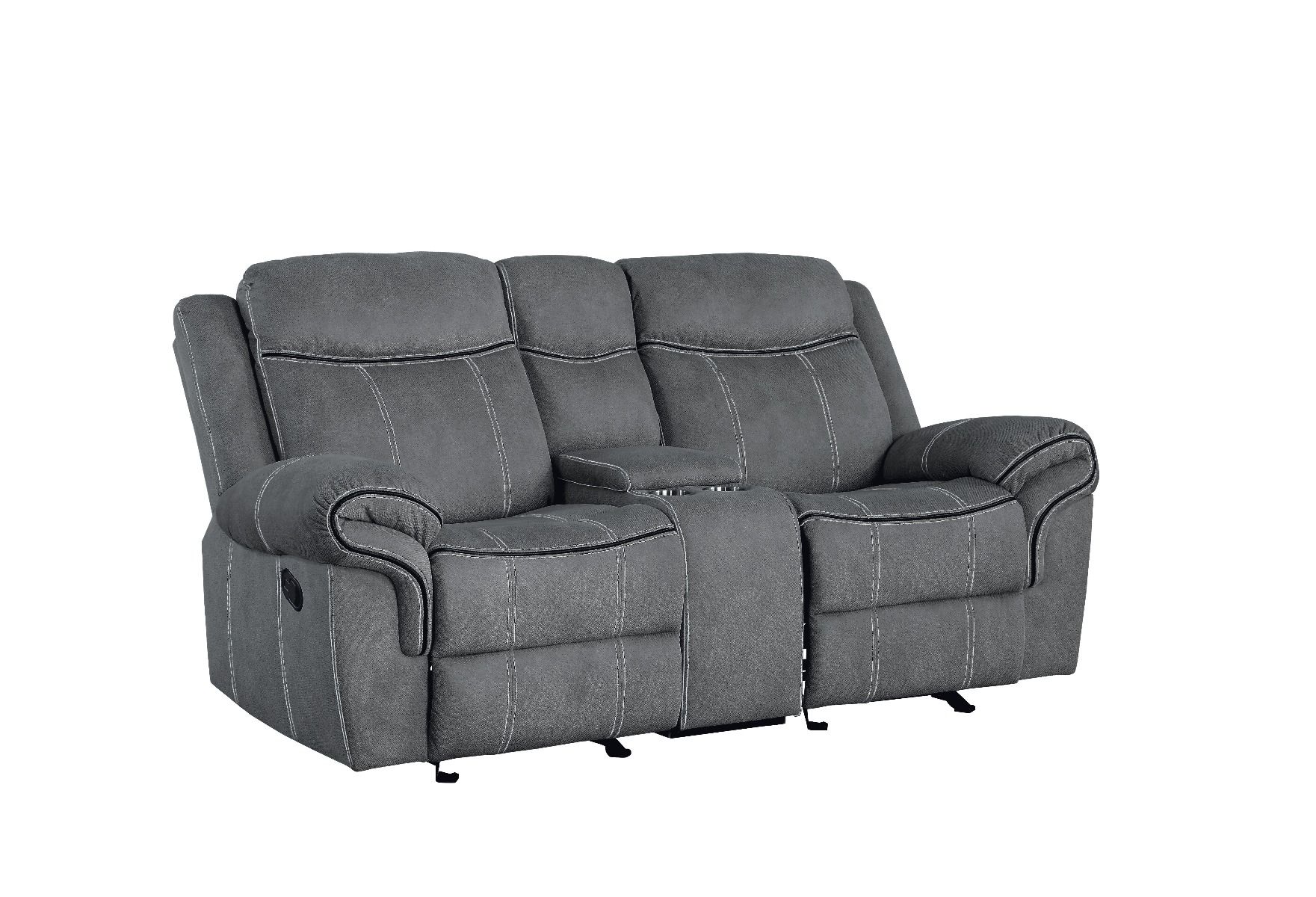 Zubaida - Motion Loveseat & Console With USB - Two Tone Gray Velvet, dark gray, view 2