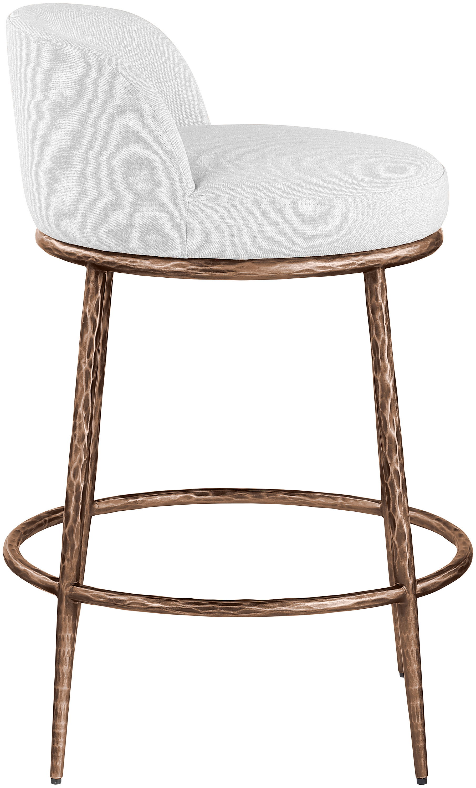 Ferro - Linen Textured Performance Fabric Upholstered Counter Stool - White / Brushed Bronze