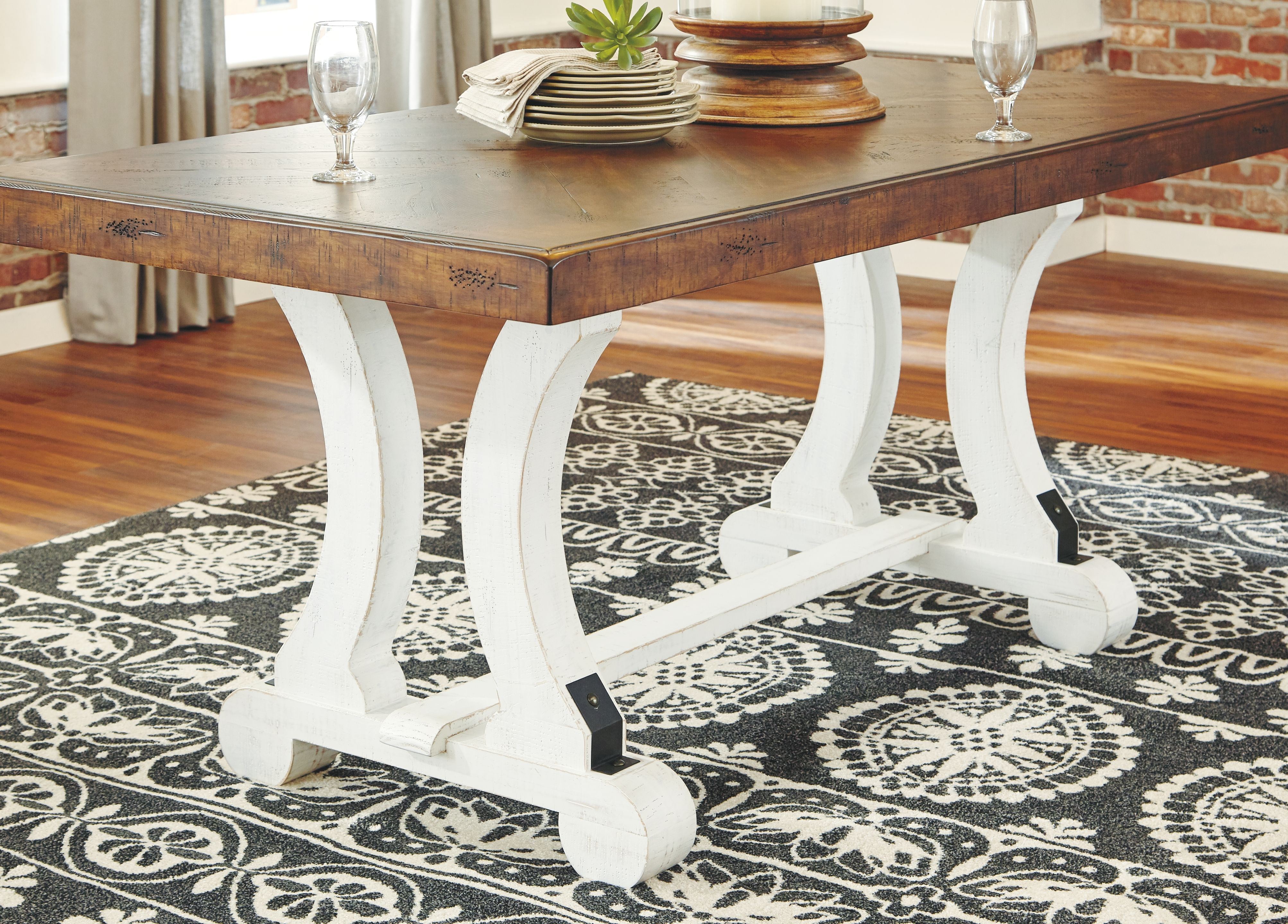 Ashley Furniture Valebeck - 8 Pc. - Dining Room Table, 6 Side Chairs, Server - White / Brown - Image 4