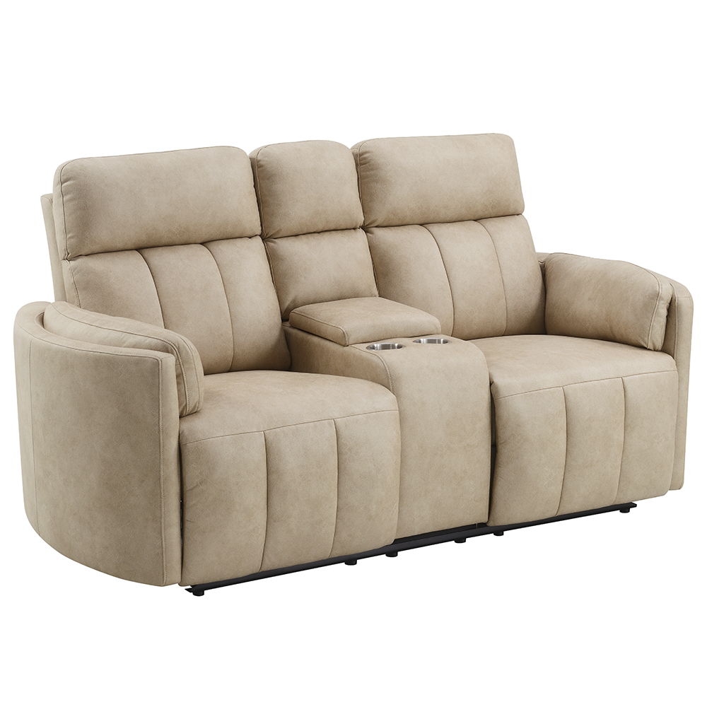 Elison - Motion Loveseat With Console - Dark Beige Polish Microfiber, beige, view 2
