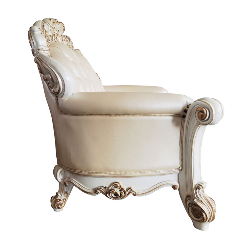 Vendome - Loveseat With 3 Pillows - Champagne Synthetic Leather & Antique Pearl, beige, view 3