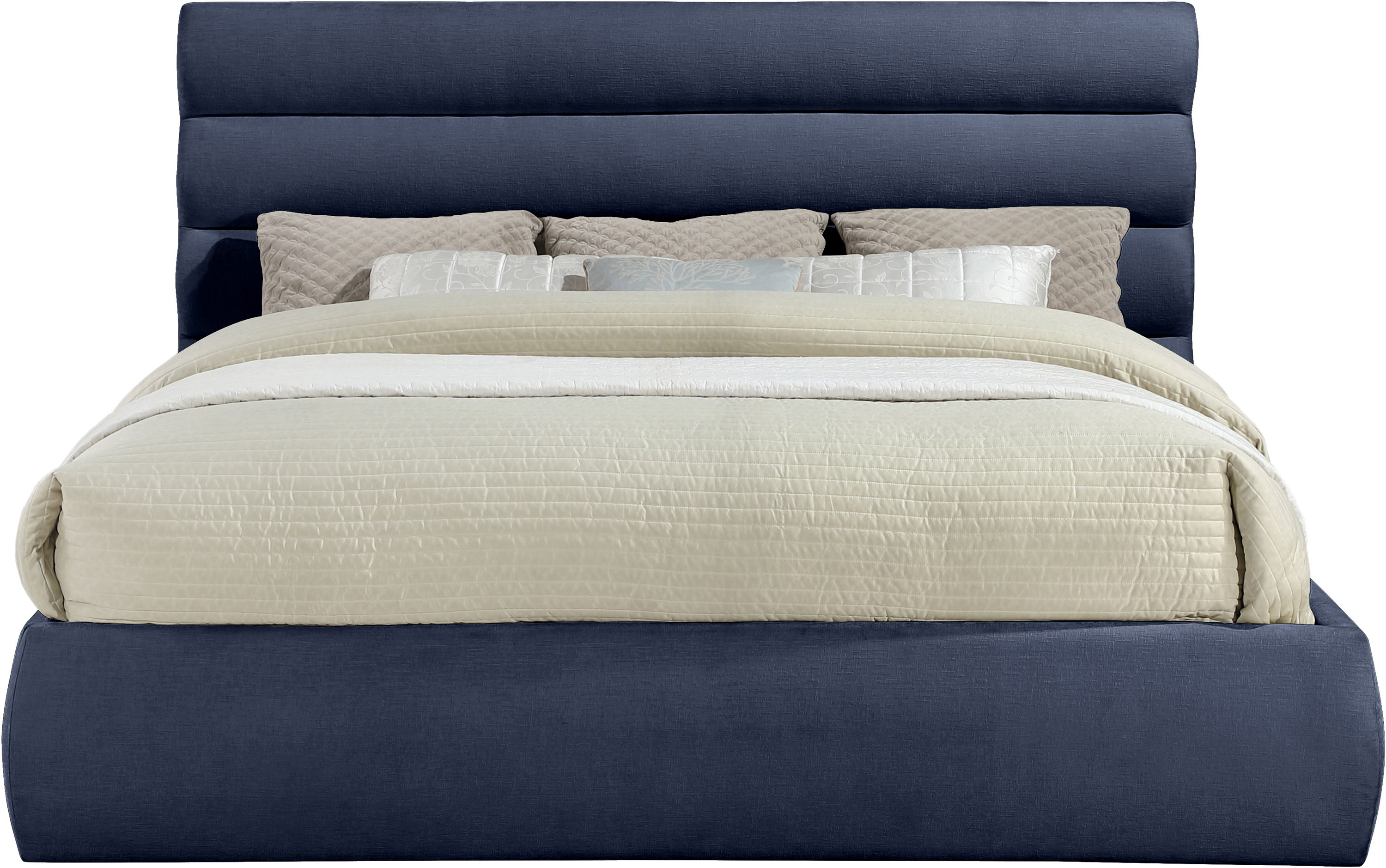 Adam - Chenille Fabric King Bed With 52" Headboard - Navy